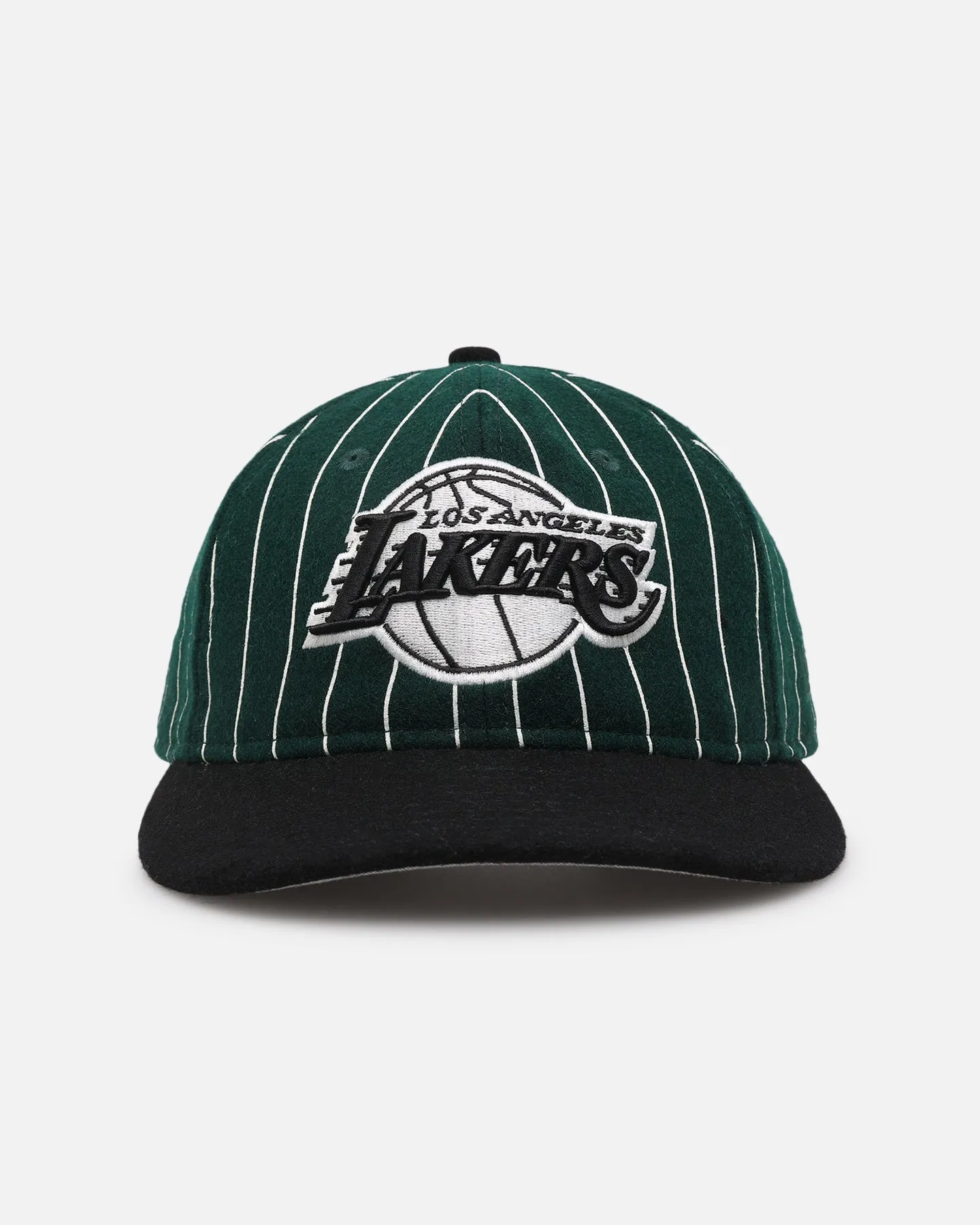 New Era Los Angeles Lakers 9FIFTY Retro Melton Pinstripe Strapback Dark Green/Black sold by Culture Kings