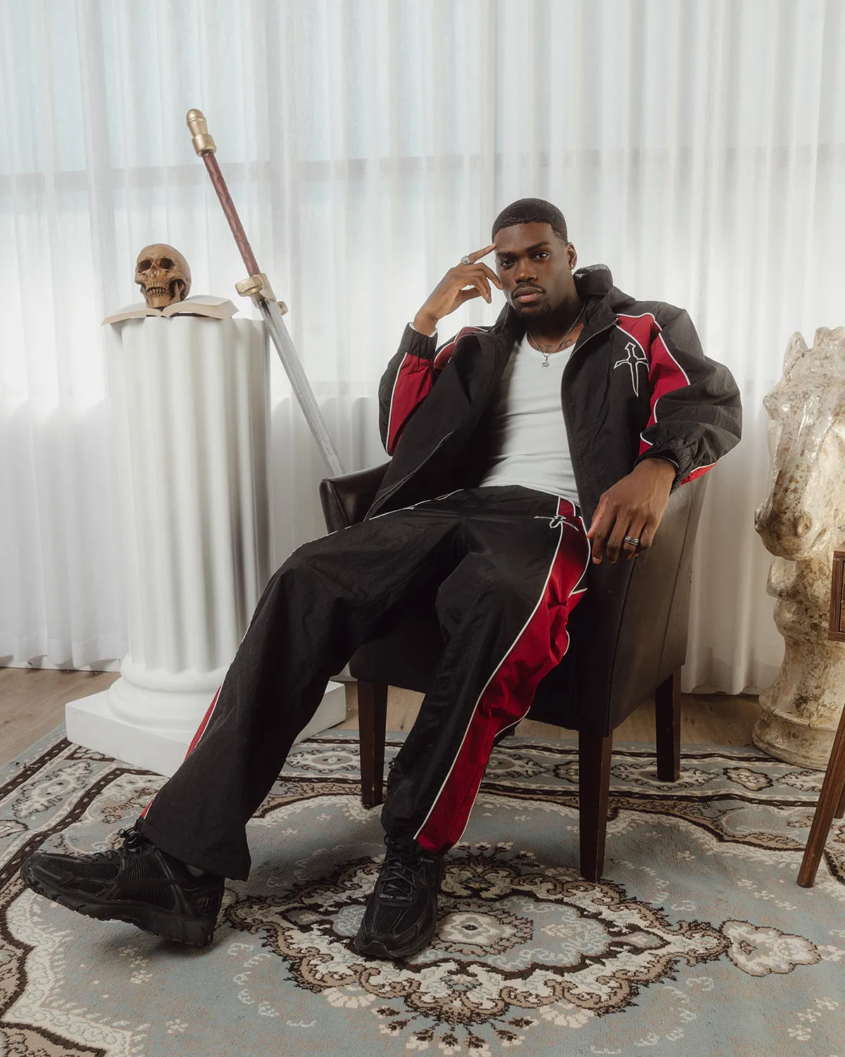 Saint Morta Boundary Track Jogger Black/Burgundy sold by Culture Kings