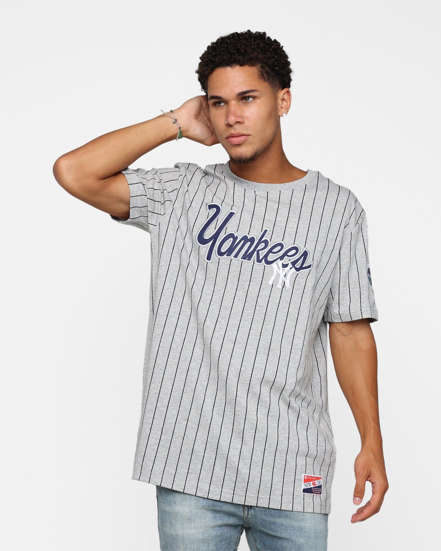 New Era New York Yankees Pinstripe T-Shirt Grey sold by Culture Kings