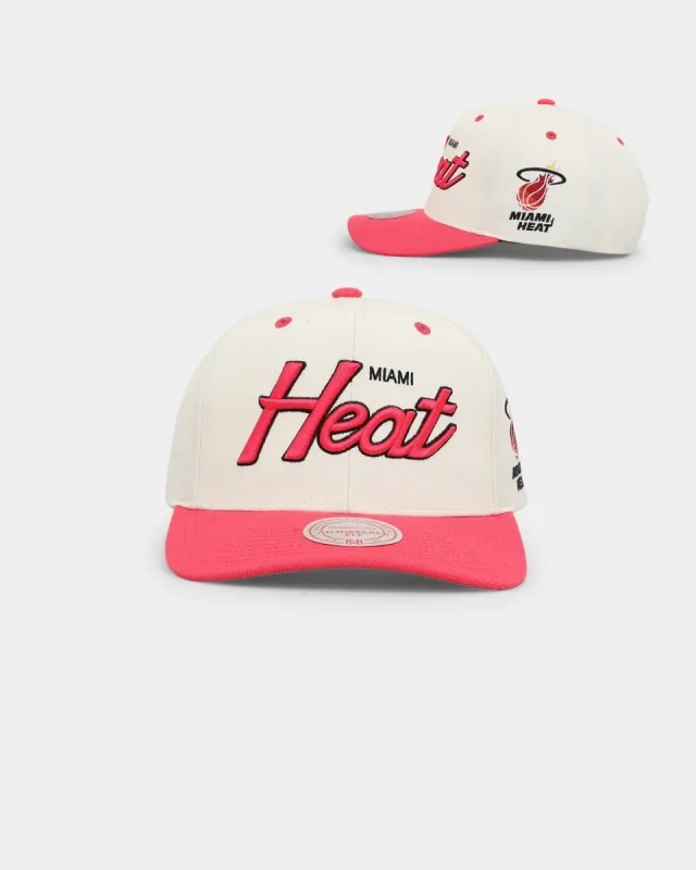 Mitchell & Ness Miami Heat Team Script OG Snapback Vintage Cream sold by Culture Kings