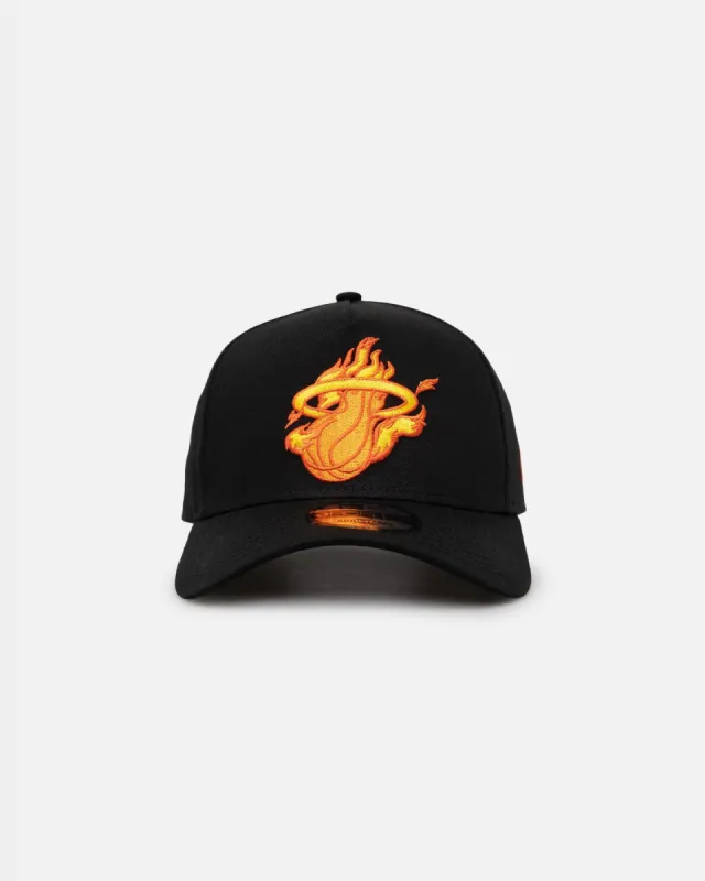 New Era Miami Heat 'Black Flame' 9FORTY A-Frame Snapback Black/Flame sold by Culture Kings
