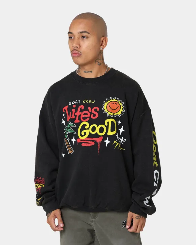 Goat Crew Life Is Good Vintage Crewneck Black sold by Culture Kings