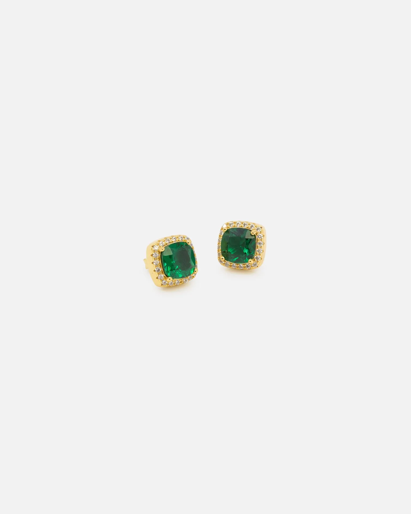 Saint Morta Cushion Cut Halo Earrings Iced Gold/Emerald sold by Culture Kings