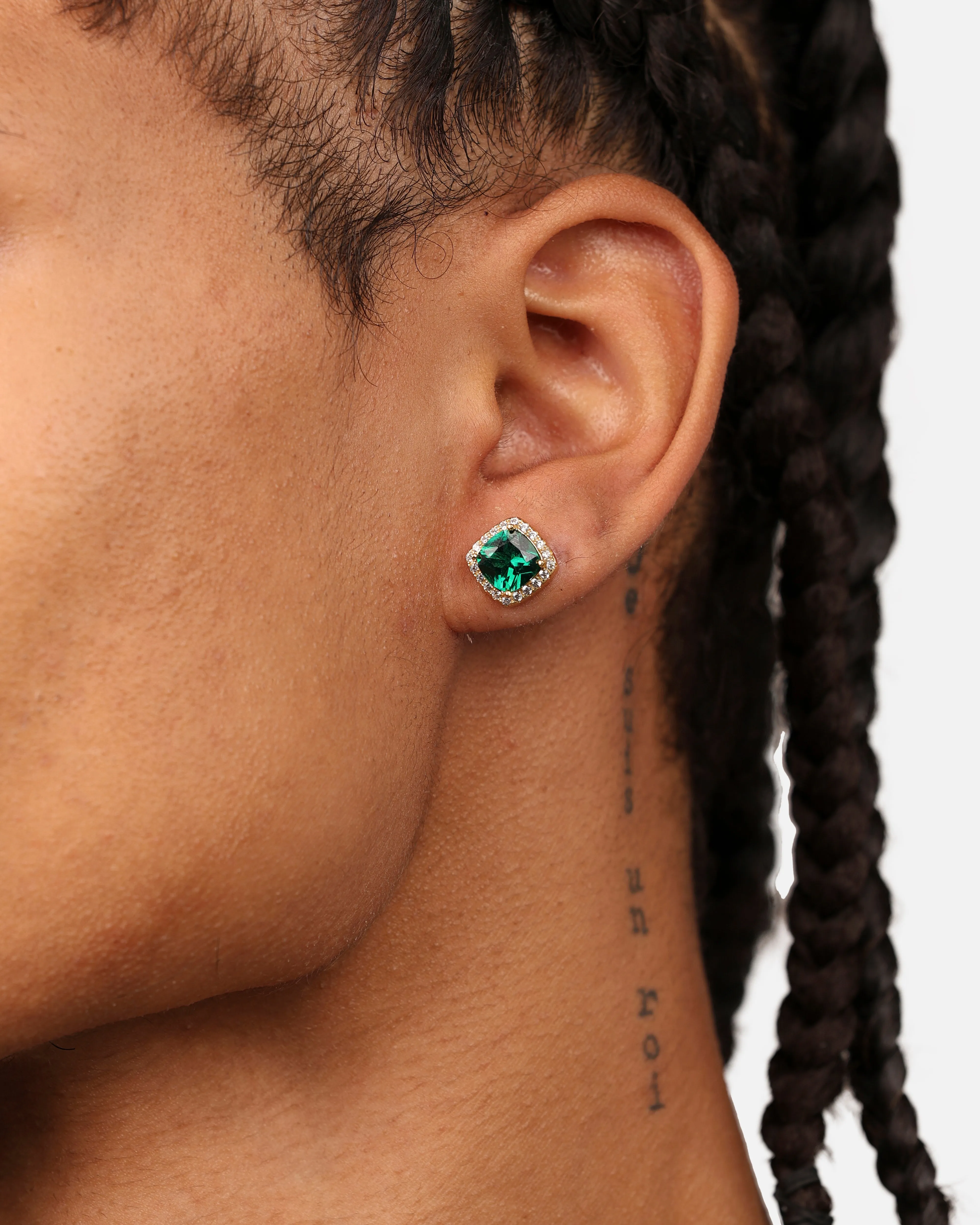 Saint Morta Cushion Cut Halo Earrings Iced Gold/Emerald sold by Culture Kings product image thumbnail 2