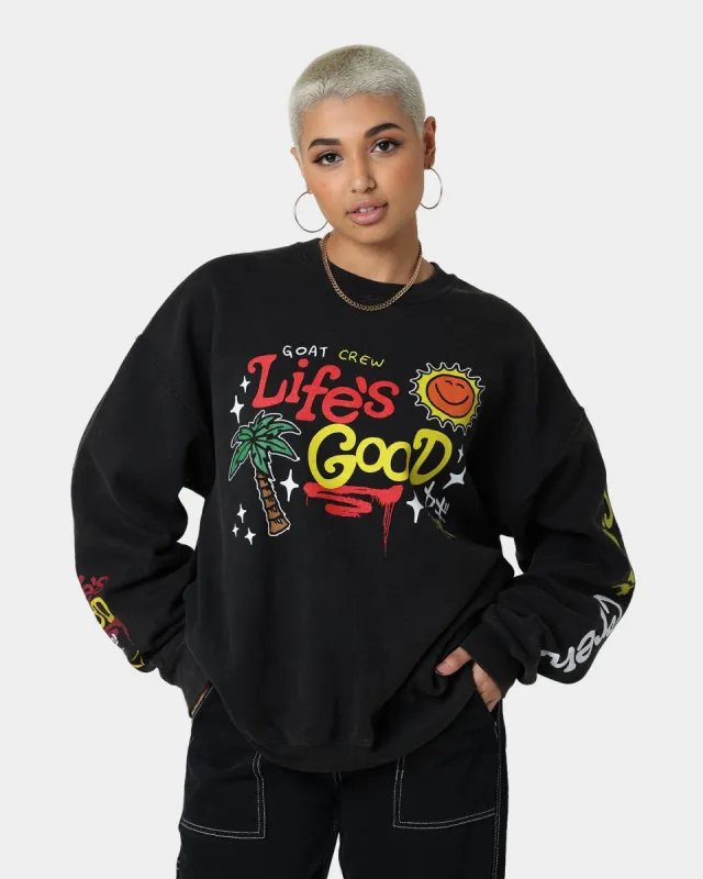 Goat Crew Life Is Good Vintage Crewneck Black sold by Culture Kings