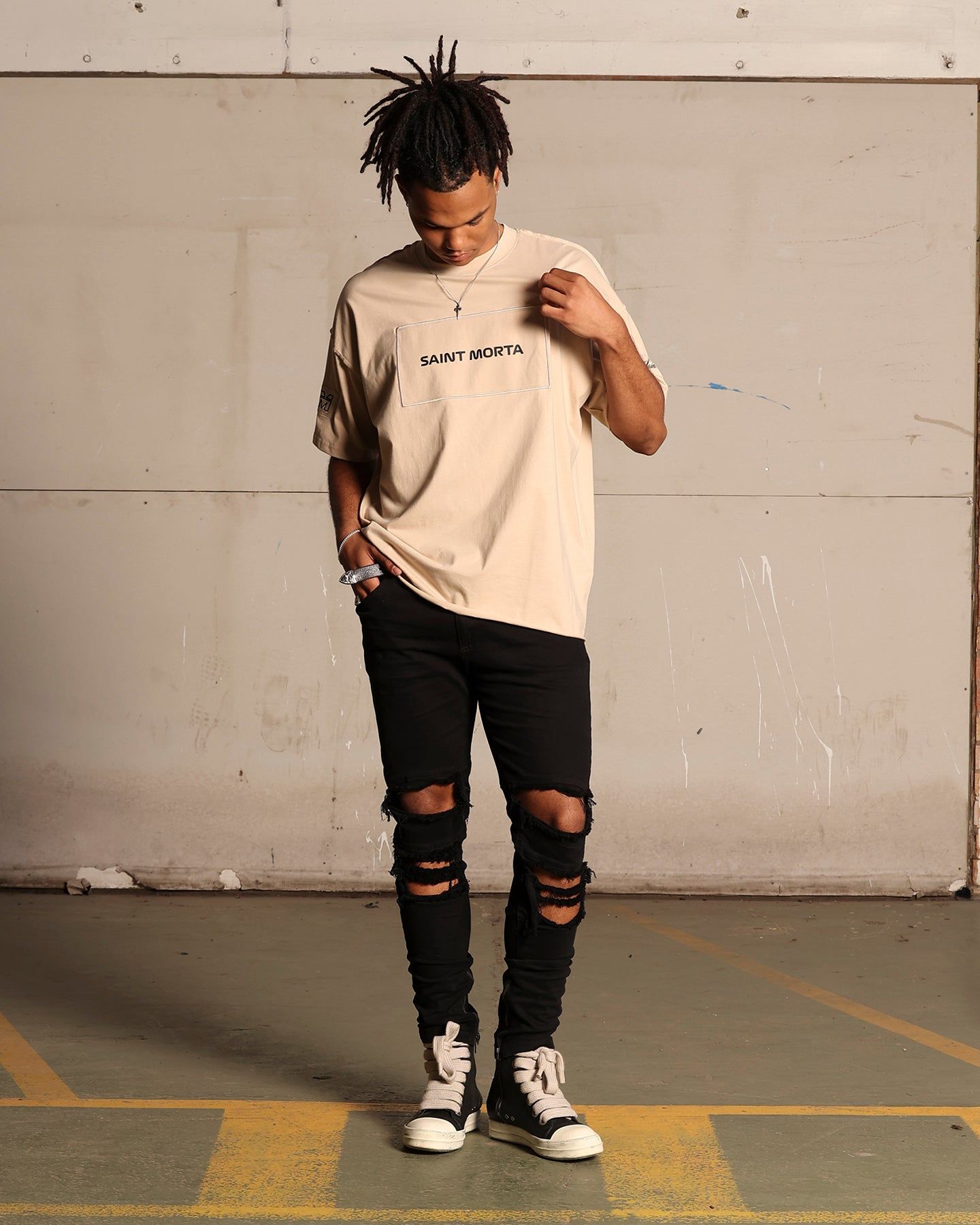 Saint Morta Moto Boxy T-Shirt Stone sold by Culture Kings product image thumbnail 3