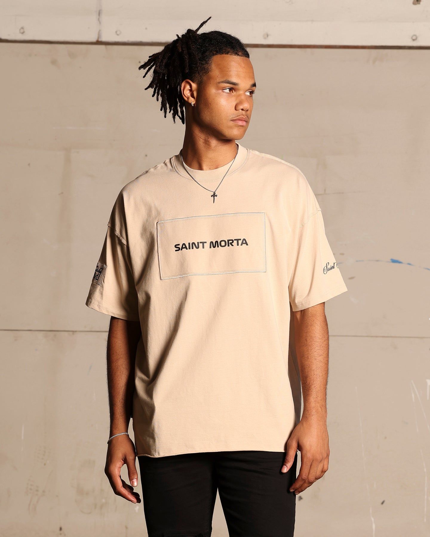 Saint Morta Moto Boxy T-Shirt Stone sold by Culture Kings