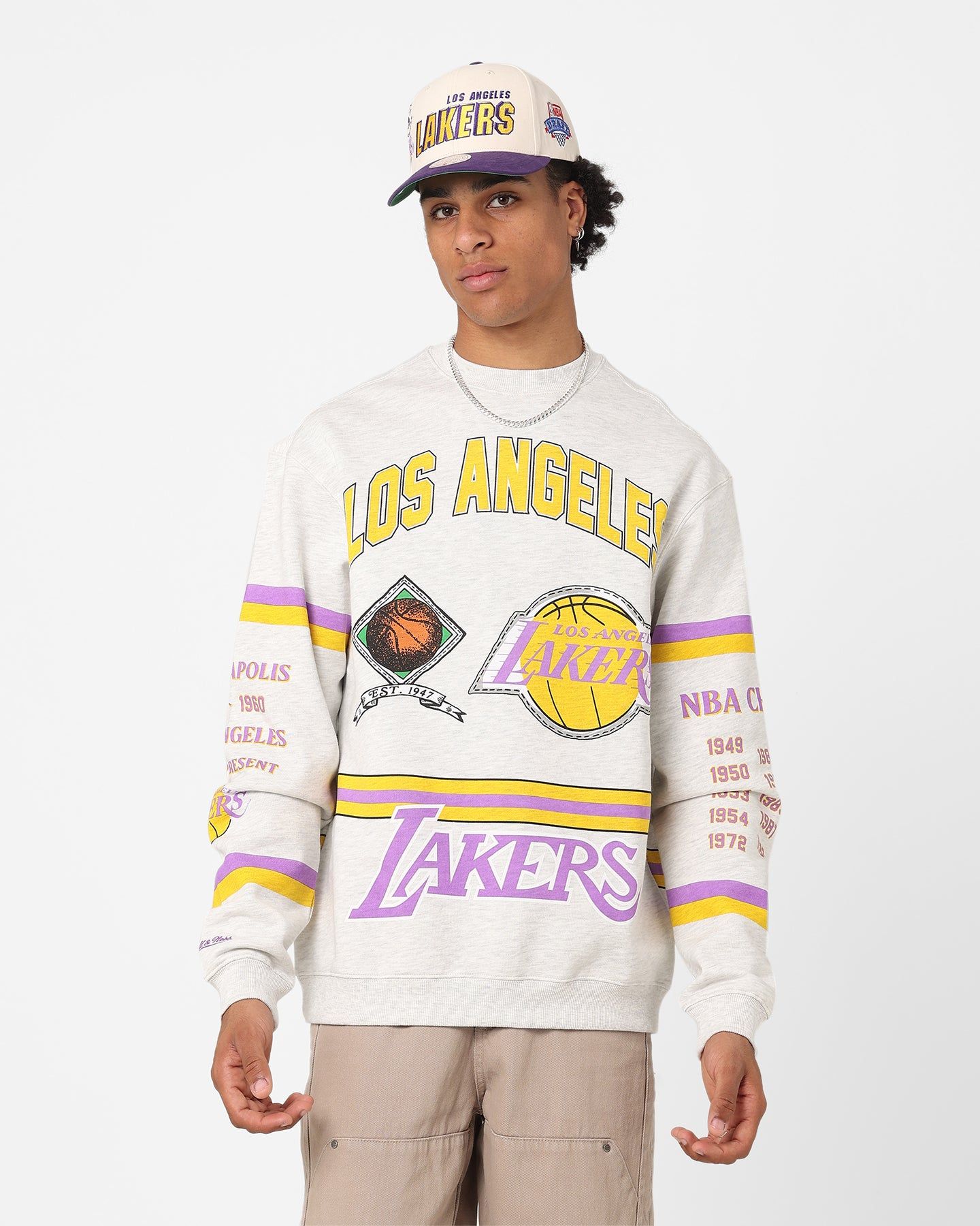 Mitchell & Ness Los Angeles Lakers World Champions Crewneck Silver Marle sold by Culture Kings product image thumbnail 2