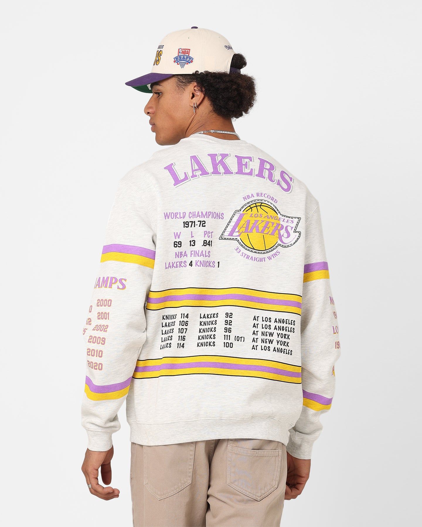 Mitchell & Ness Los Angeles Lakers World Champions Crewneck Silver Marle sold by Culture Kings