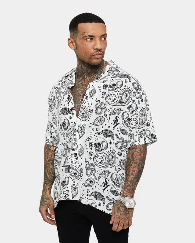 Saint Morta Paisley Skulls Short Sleeve Button Up Shirt White/Black sold by Culture Kings