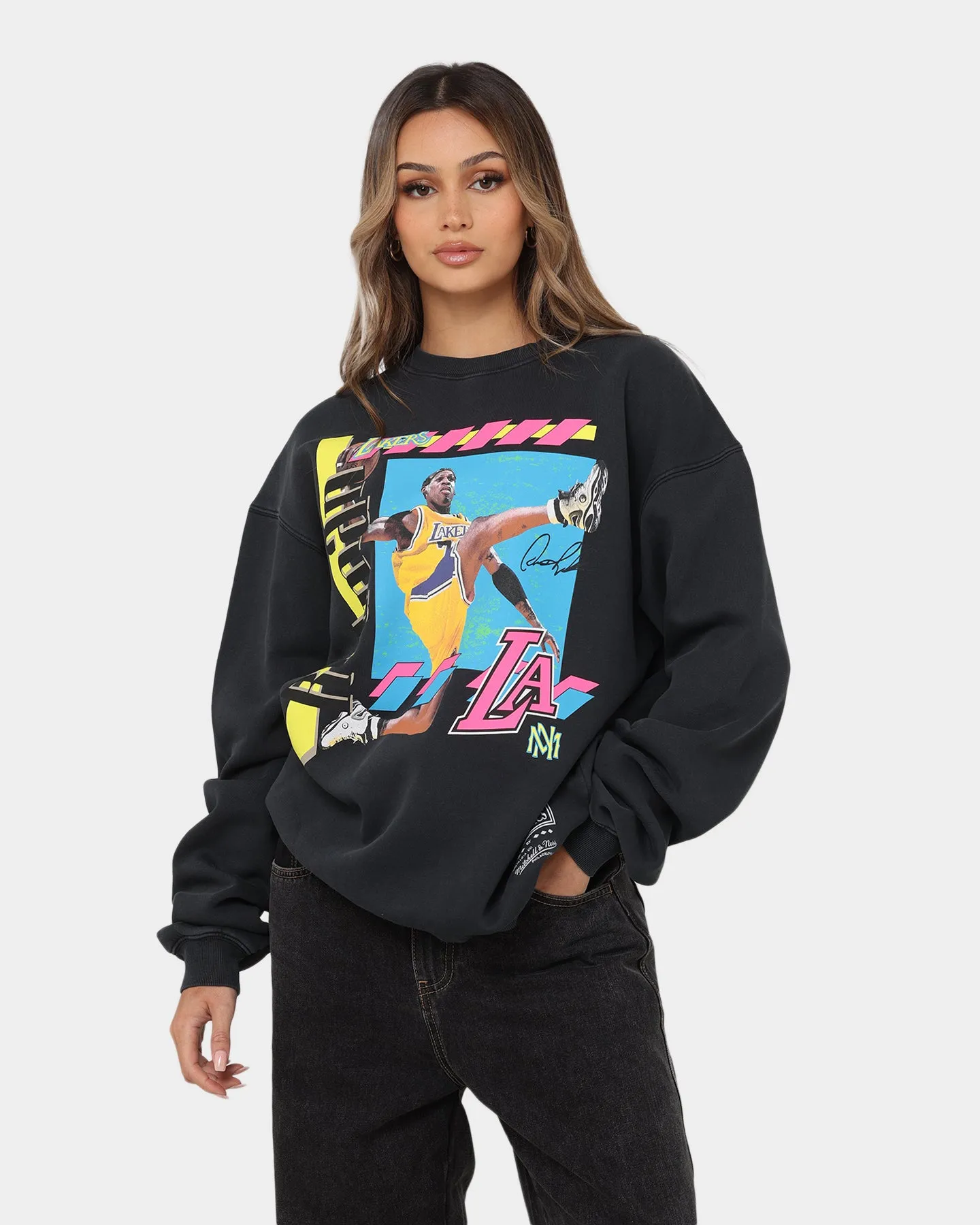 Mitchell & Ness Dennis Rodman Los Angeles Lakers Player Vibes Crewneck Faded Black sold by Culture Kings