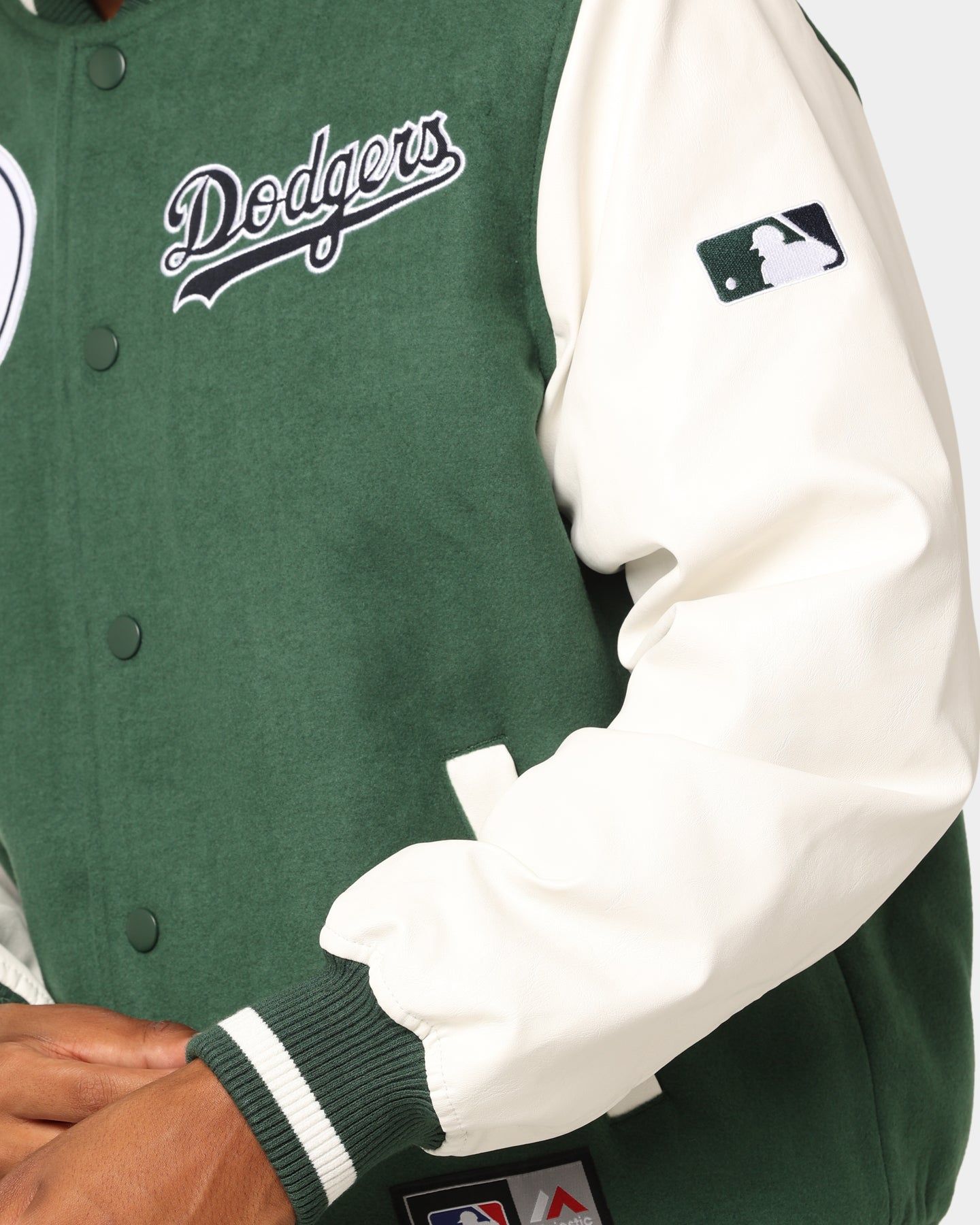 Majestic Athletic Los Angeles Dodgers Team Wordmark Melton/PU Leather Jacket Dark Cedar/Vintage White sold by Culture Kings product image thumbnail 10