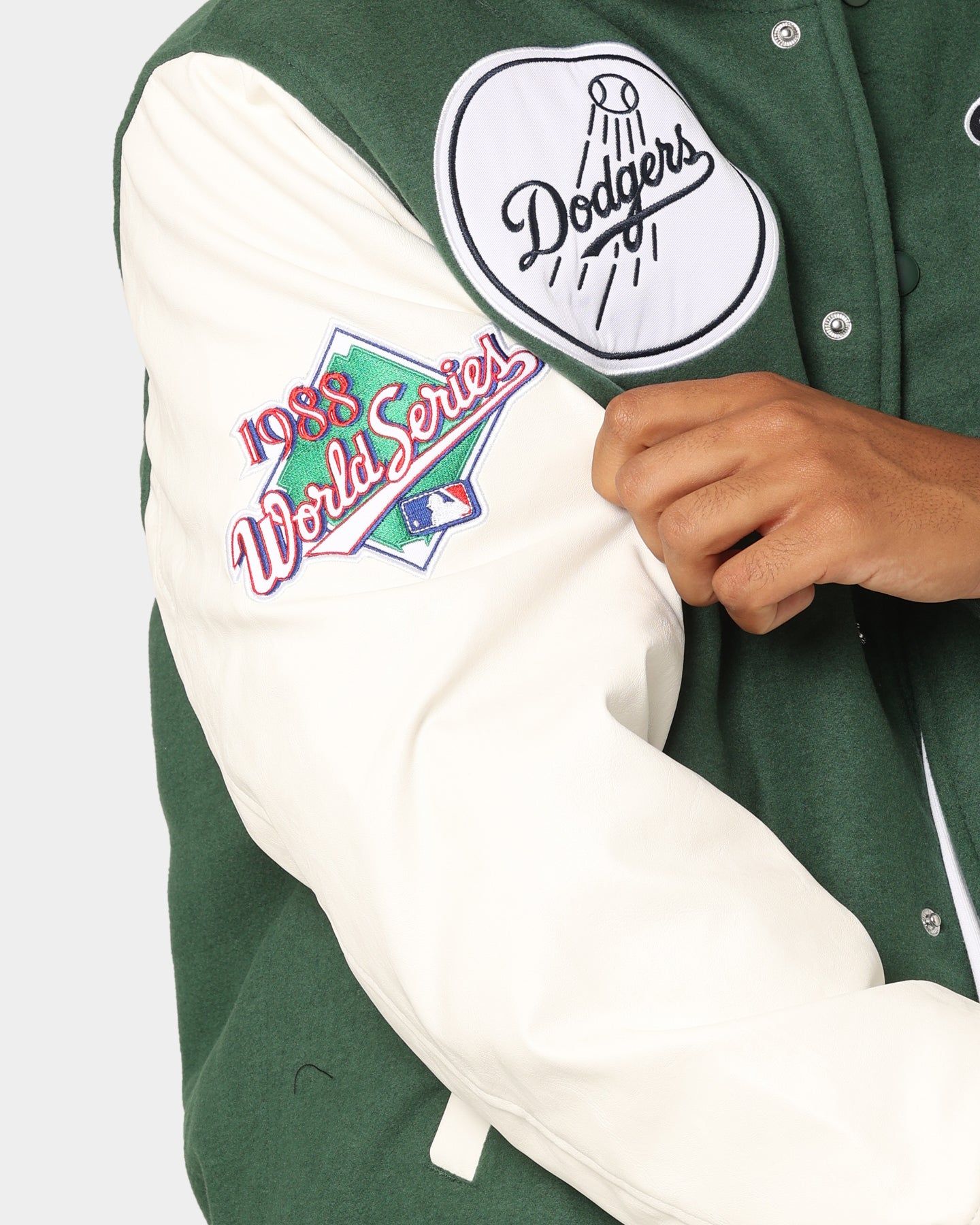 Majestic Athletic Los Angeles Dodgers Team Wordmark Melton/PU Leather Jacket Dark Cedar/Vintage White sold by Culture Kings product image thumbnail 9