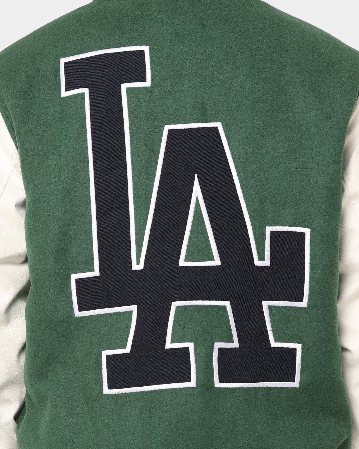 Majestic Athletic Los Angeles Dodgers Team Wordmark Melton/PU Leather Jacket Dark Cedar/Vintage White sold by Culture Kings product image thumbnail 5