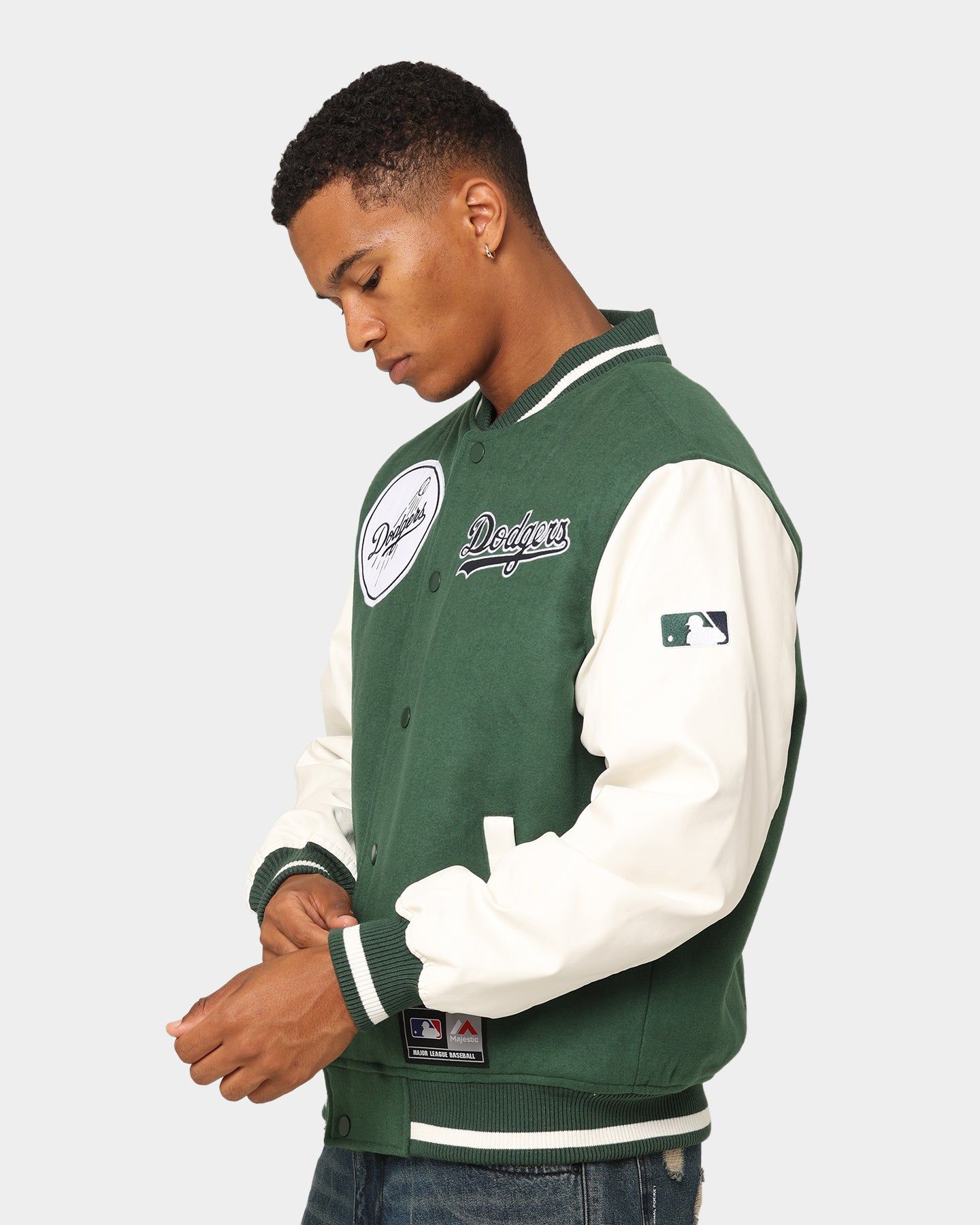 Majestic Athletic Los Angeles Dodgers Team Wordmark Melton/PU Leather Jacket Dark Cedar/Vintage White sold by Culture Kings product image thumbnail 7