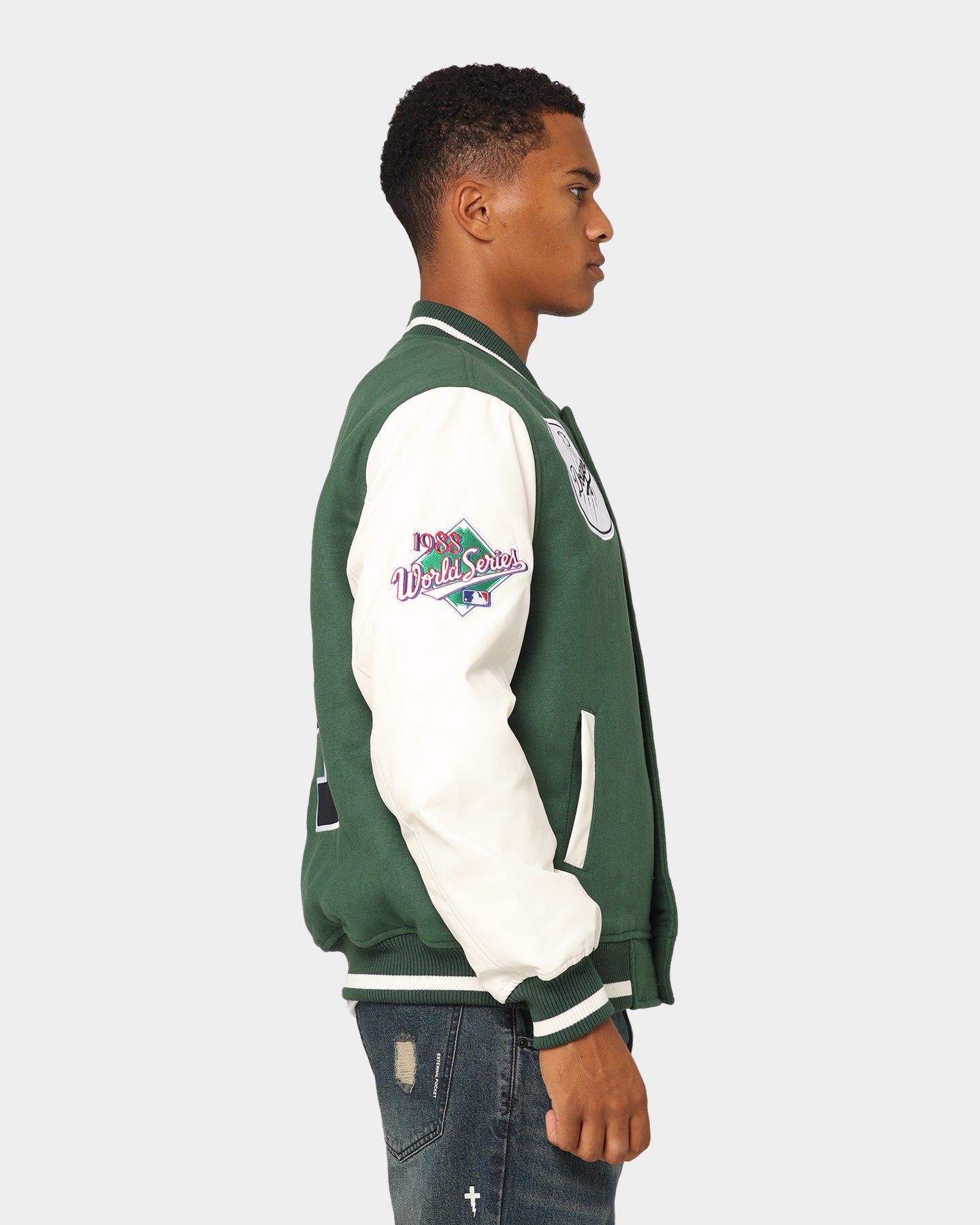 Majestic Athletic Los Angeles Dodgers Team Wordmark Melton/PU Leather Jacket Dark Cedar/Vintage White sold by Culture Kings product image thumbnail 6