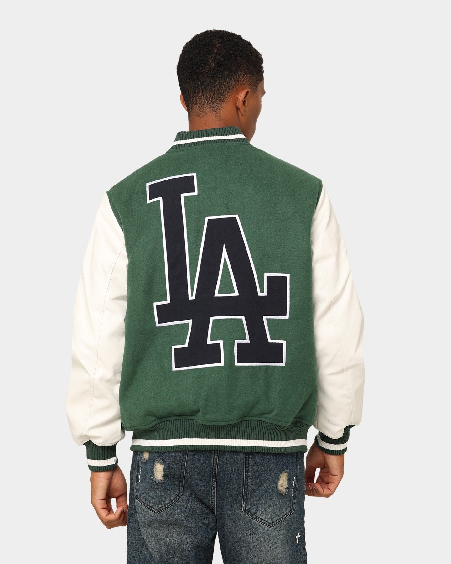 Majestic Athletic Los Angeles Dodgers Team Wordmark Melton/PU Leather Jacket Dark Cedar/Vintage White sold by Culture Kings product image thumbnail 2