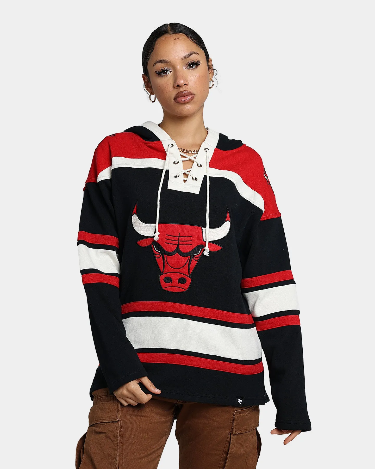 47 Brand Chicago Bulls Superior Lacer Hoodie Jet Black/Red sold by Culture Kings