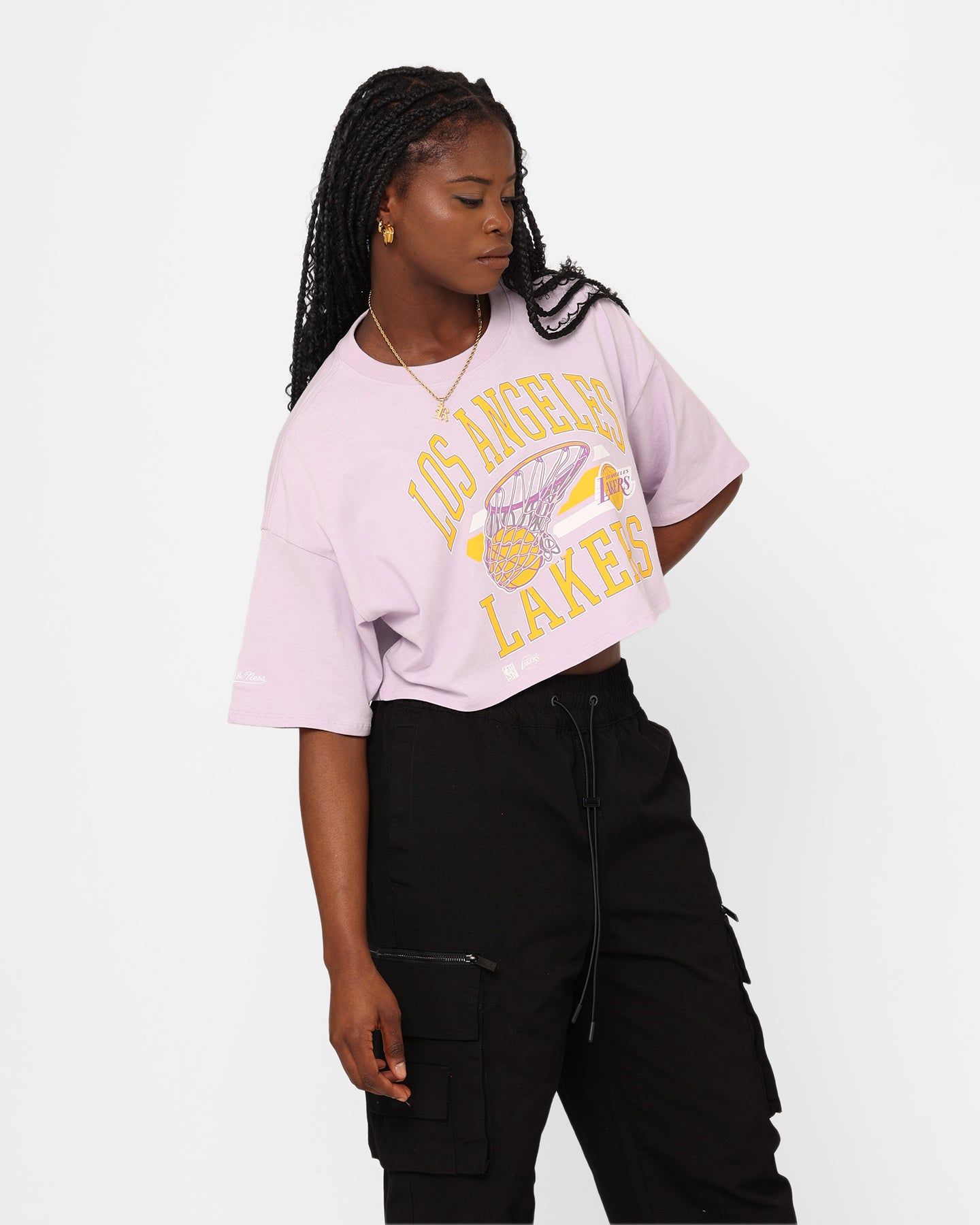 Mitchell & Ness Women's Los Angeles Lakers Dunk Arch Cut Off Crop T-Shirt Lavender sold by Culture Kings product image thumbnail 5
