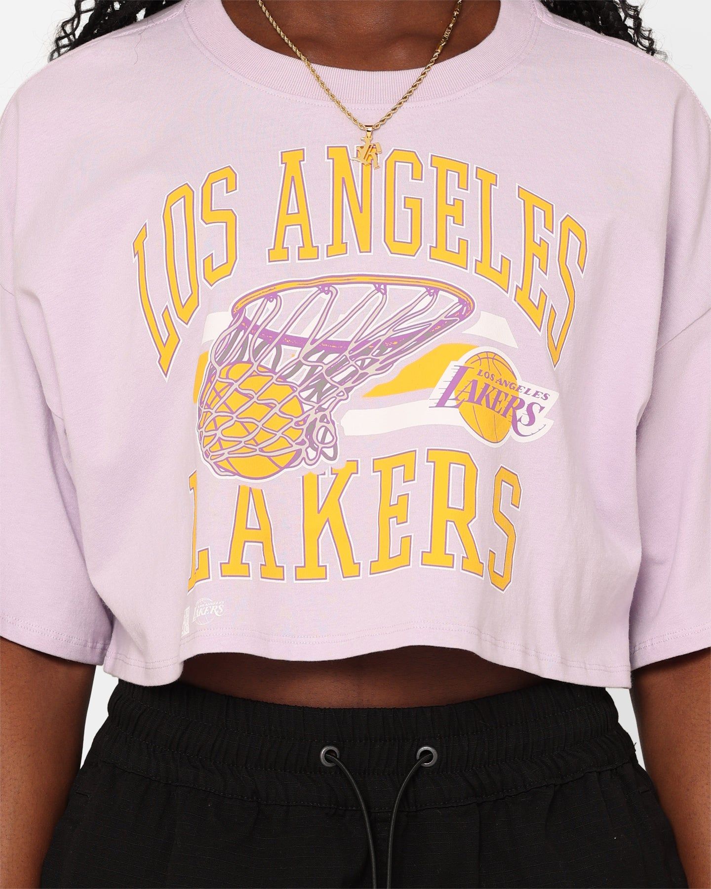 Mitchell & Ness Women's Los Angeles Lakers Dunk Arch Cut Off Crop T-Shirt Lavender sold by Culture Kings product image thumbnail 3