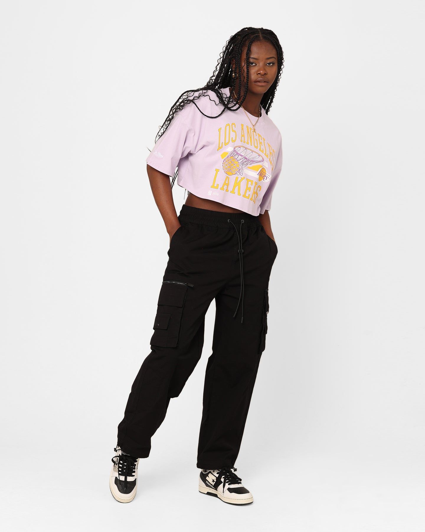 Mitchell & Ness Women's Los Angeles Lakers Dunk Arch Cut Off Crop T-Shirt Lavender sold by Culture Kings product image thumbnail 2