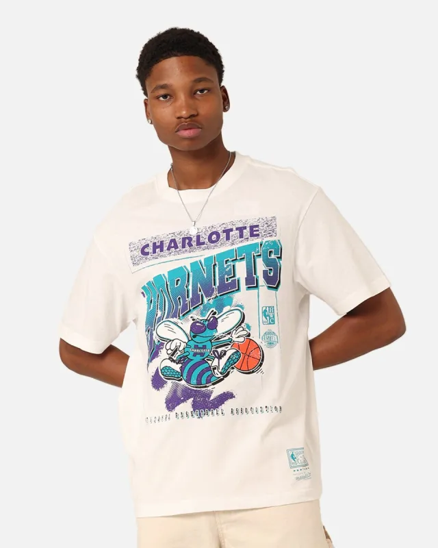 Mitchell & Ness Charlotte Hornets Brush Off 2.0 T-Shirt Vintage White sold by Culture Kings