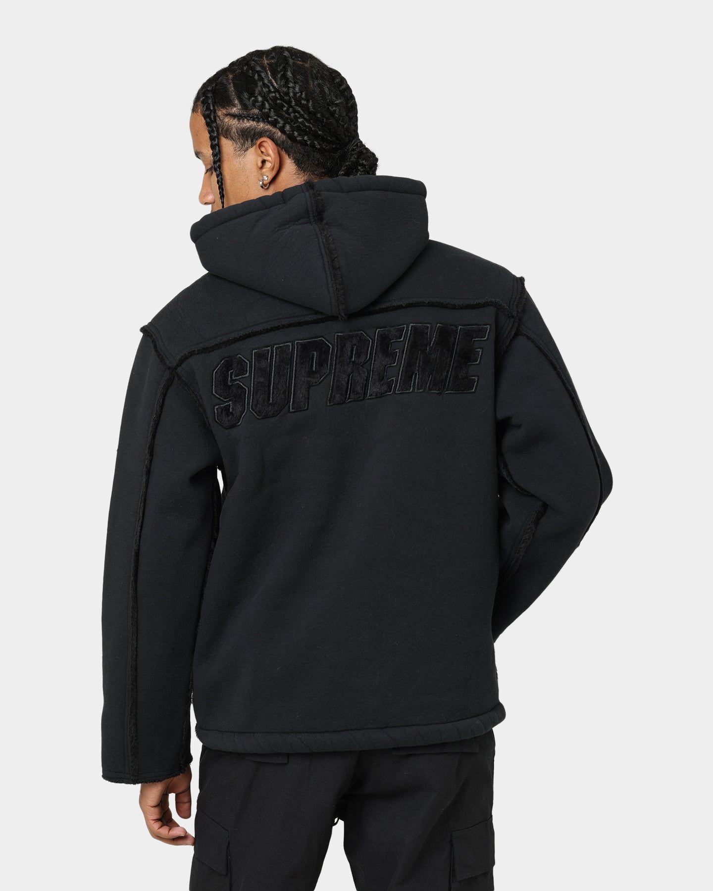 Supreme Faux Shearling Hooded Jacket Black sold by Culture Kings