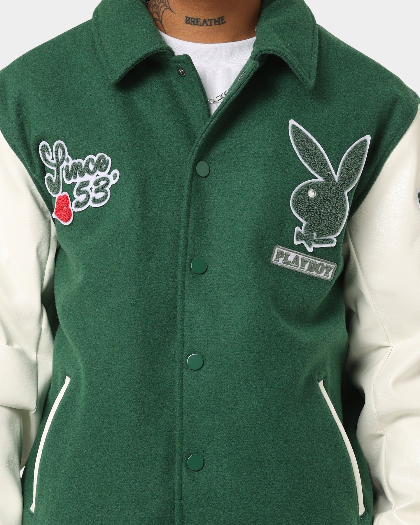 Playboy By CK Team Varsity Jacket Green/Off White sold by Culture Kings product image thumbnail 6