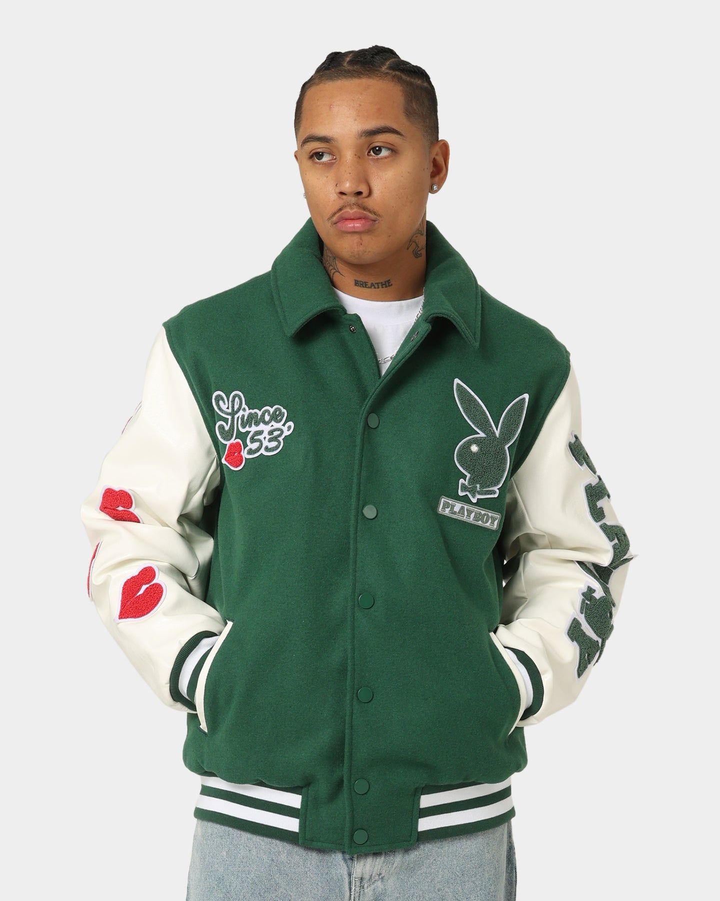 Playboy By CK Team Varsity Jacket Green/Off White sold by Culture Kings product image thumbnail 2