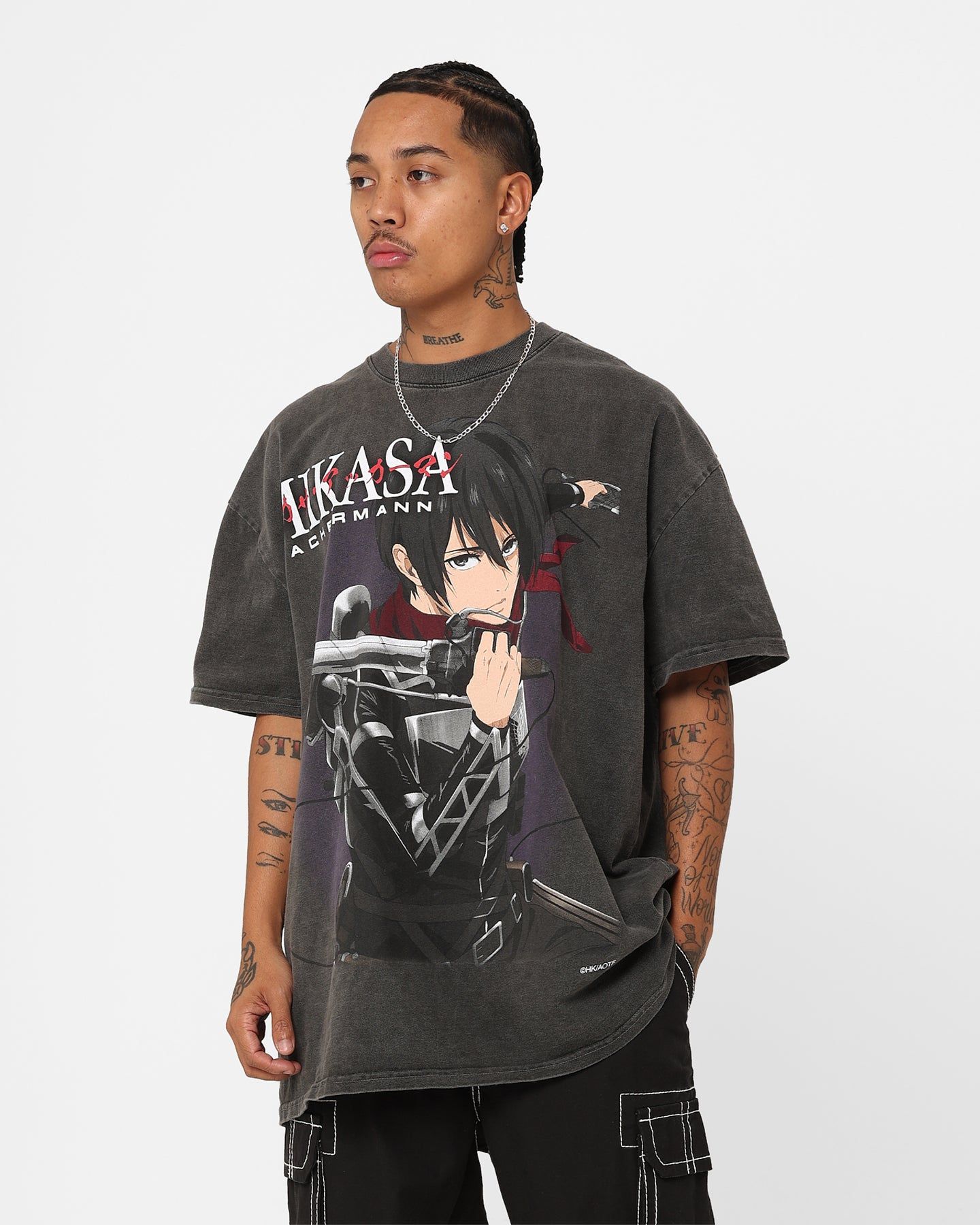 Goat Crew X Attack On Titan Mikasa Vintage Heavyweight T-Shirt Black Wash sold by Culture Kings