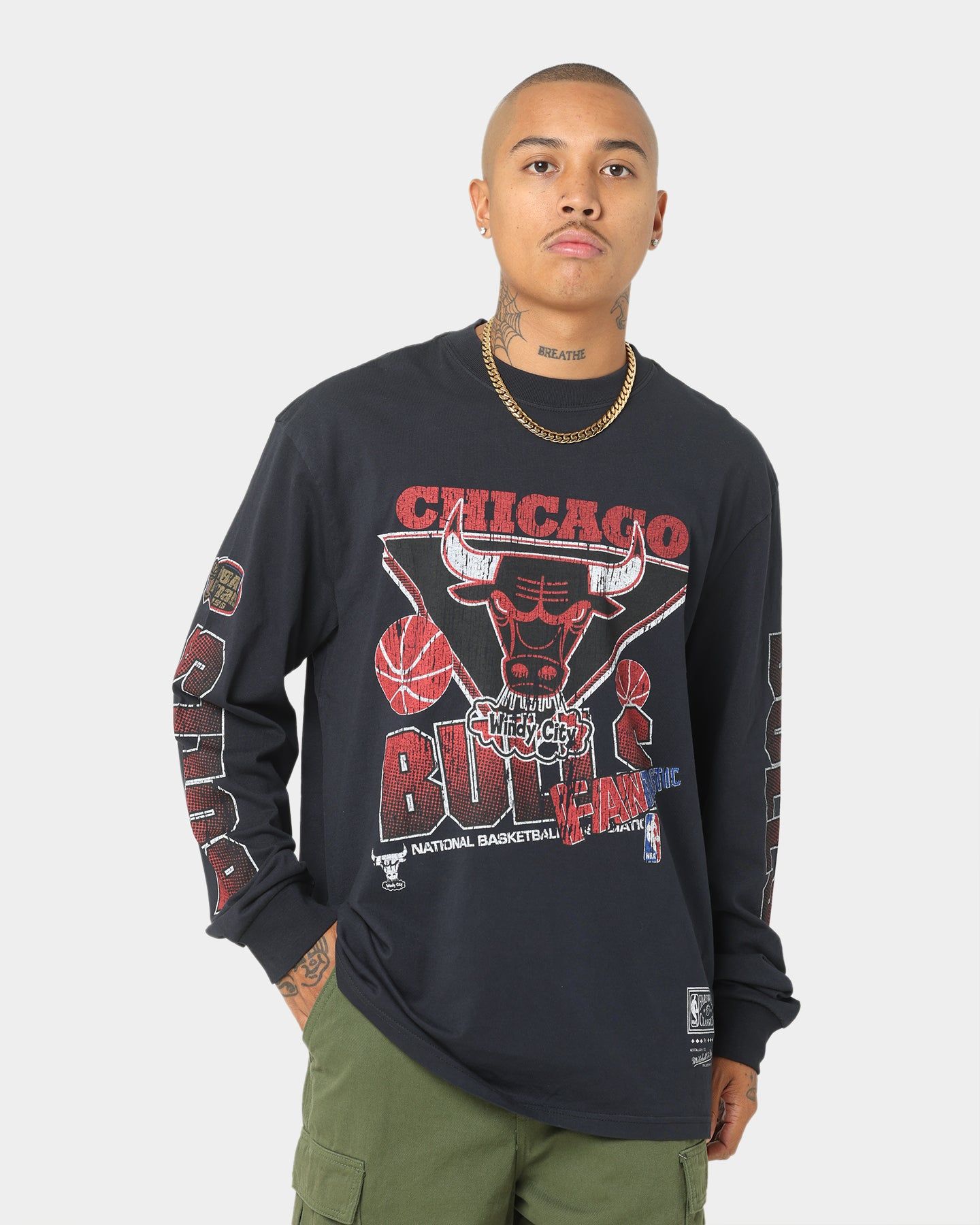 Mitchell & Ness Chicago Bulls Fantastic Long Sleeve T-Shirt Faded Black sold by Culture Kings