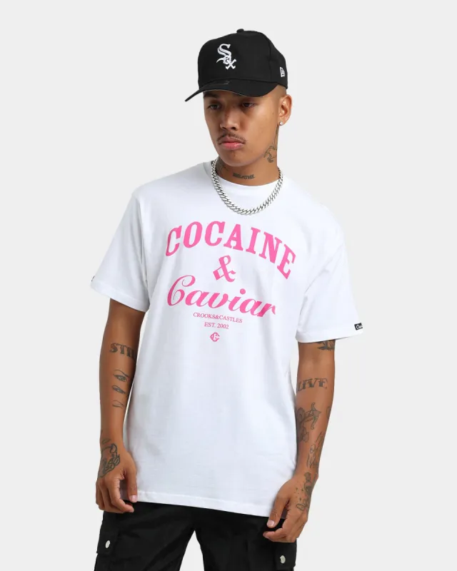 Crooks & Castles Cocaine & Caviar Short Sleeve T-Shirt White/Pink sold by Culture Kings
