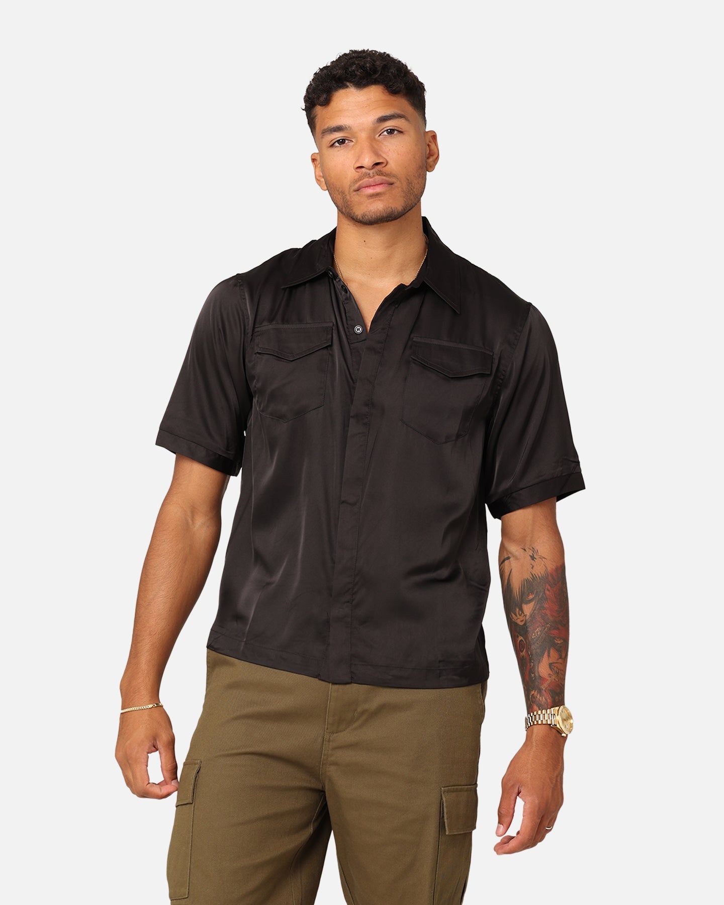 XXIII Jet Satin Button Up Shirt Black sold by Culture Kings