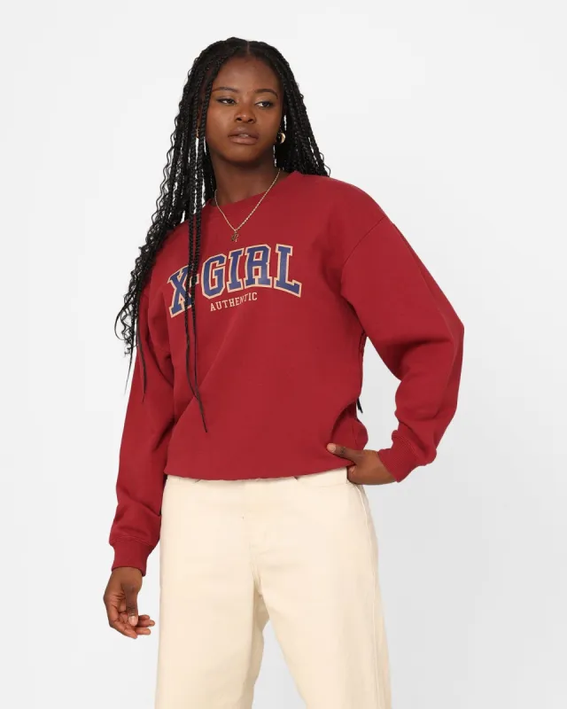 X-Girl Women's College Logo Sweat Crewneck Burgandy sold by Culture Kings