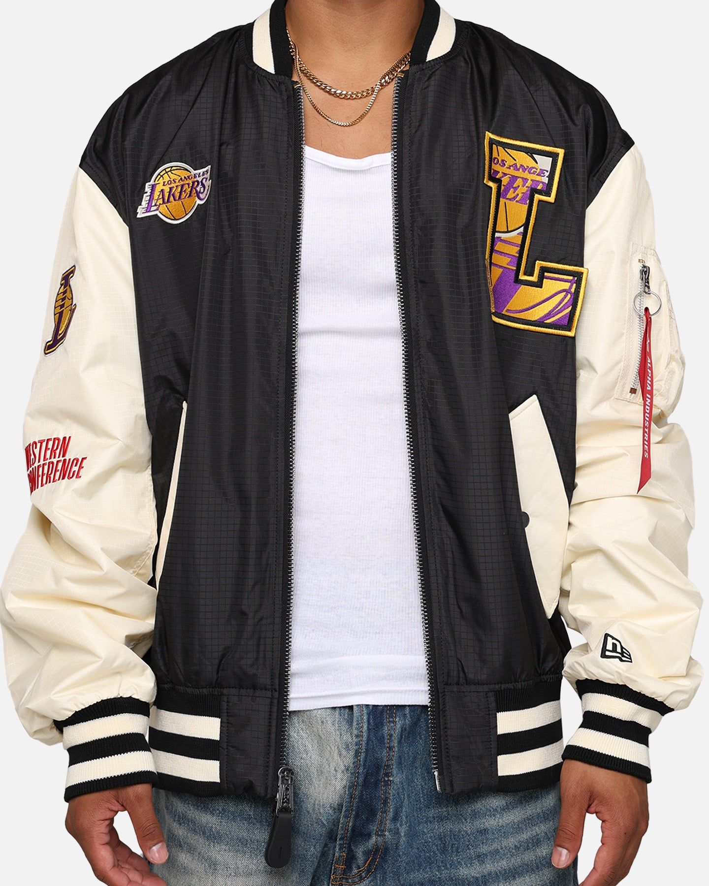 New Era X Alpha Industries Los Angeles Lakers L-2B Bomber Jacket Black sold by Culture Kings product image thumbnail 4