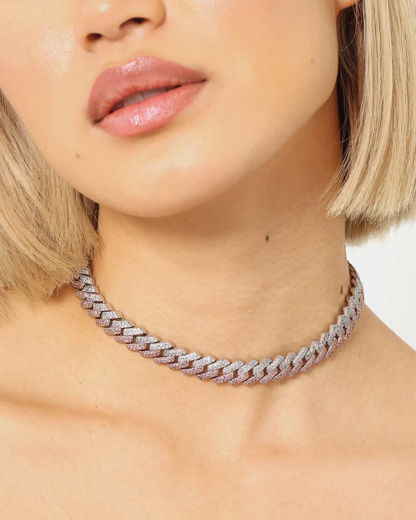Raising Hell Women's 14" Interlink Choker Necklace Pink/Iced White Gold sold by Culture Kings