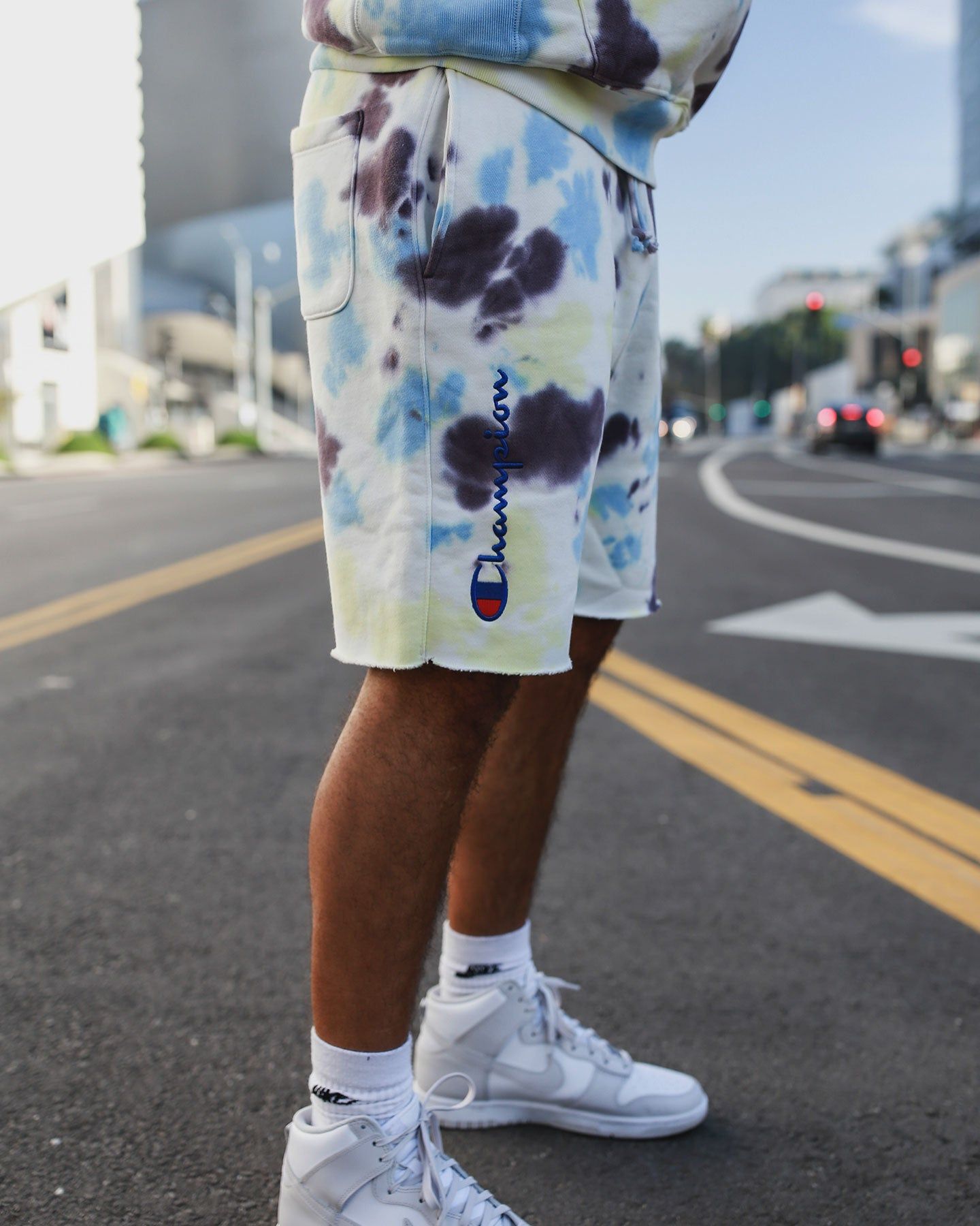 Champion Reverse Weave Cloud Dye Cut-Off Shorts Print 3c7 sold by Culture Kings