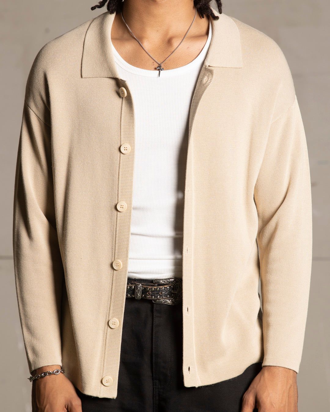 Saint Morta Knitted Long Sleeve Button Up Shirt Tan sold by Culture Kings product image thumbnail 3