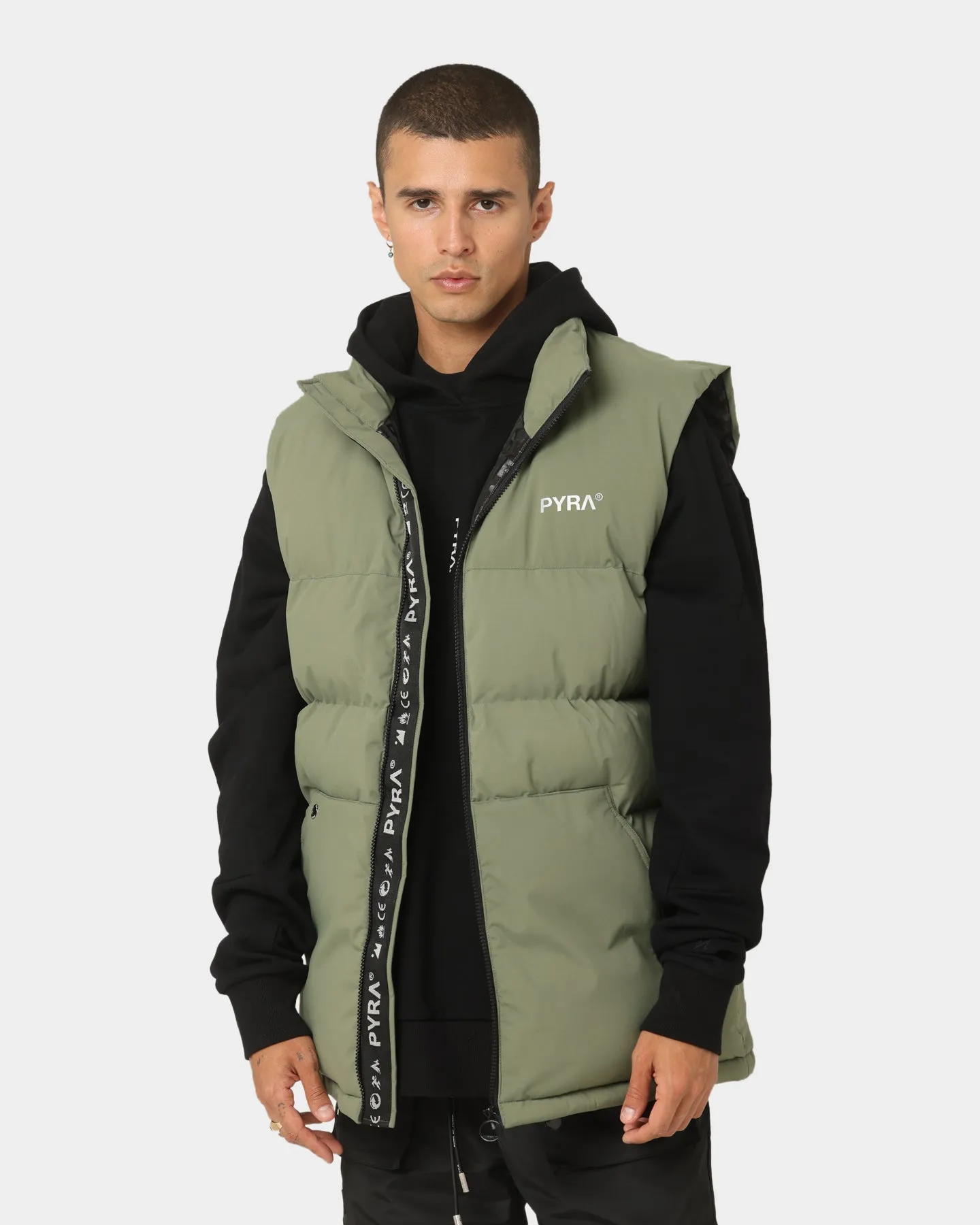 PYRA Sleeveless Puffa Vest Olive Green sold by Culture Kings
