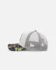 New Era Atlanta Braves "Camo Visor" 9FORTY A-Frame Trucker Snapback Stone/Olive sold by Culture Kings