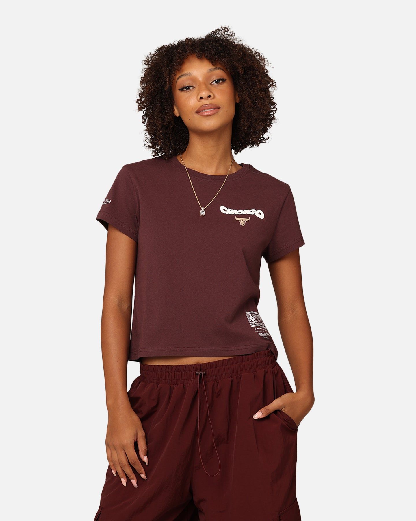 Mitchell & Ness Women's Chicago Bulls Wavey Text Shrunken Baby T-Shirt Fudge sold by Culture Kings product image thumbnail 2