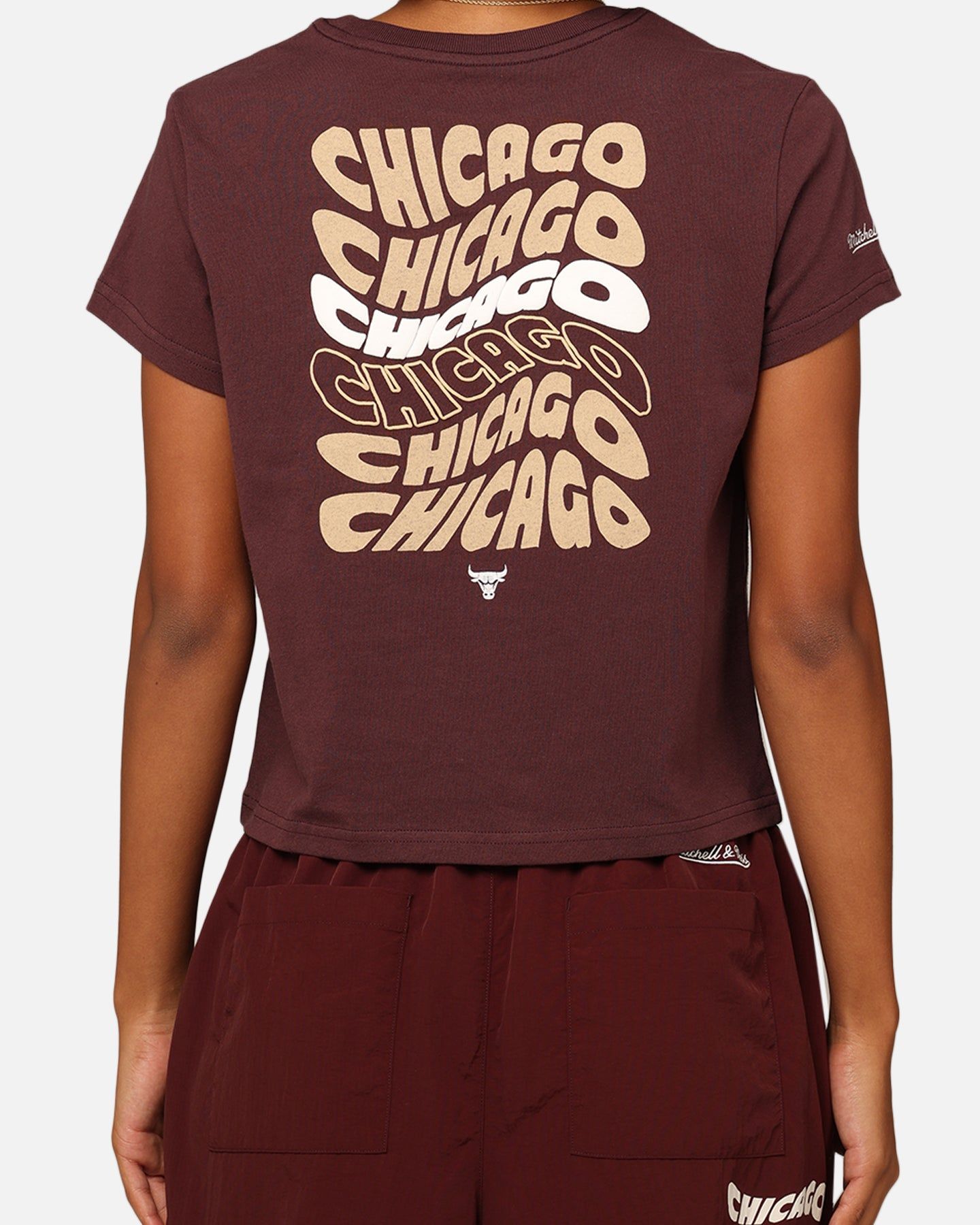 Mitchell & Ness Women's Chicago Bulls Wavey Text Shrunken Baby T-Shirt Fudge sold by Culture Kings product image thumbnail 5