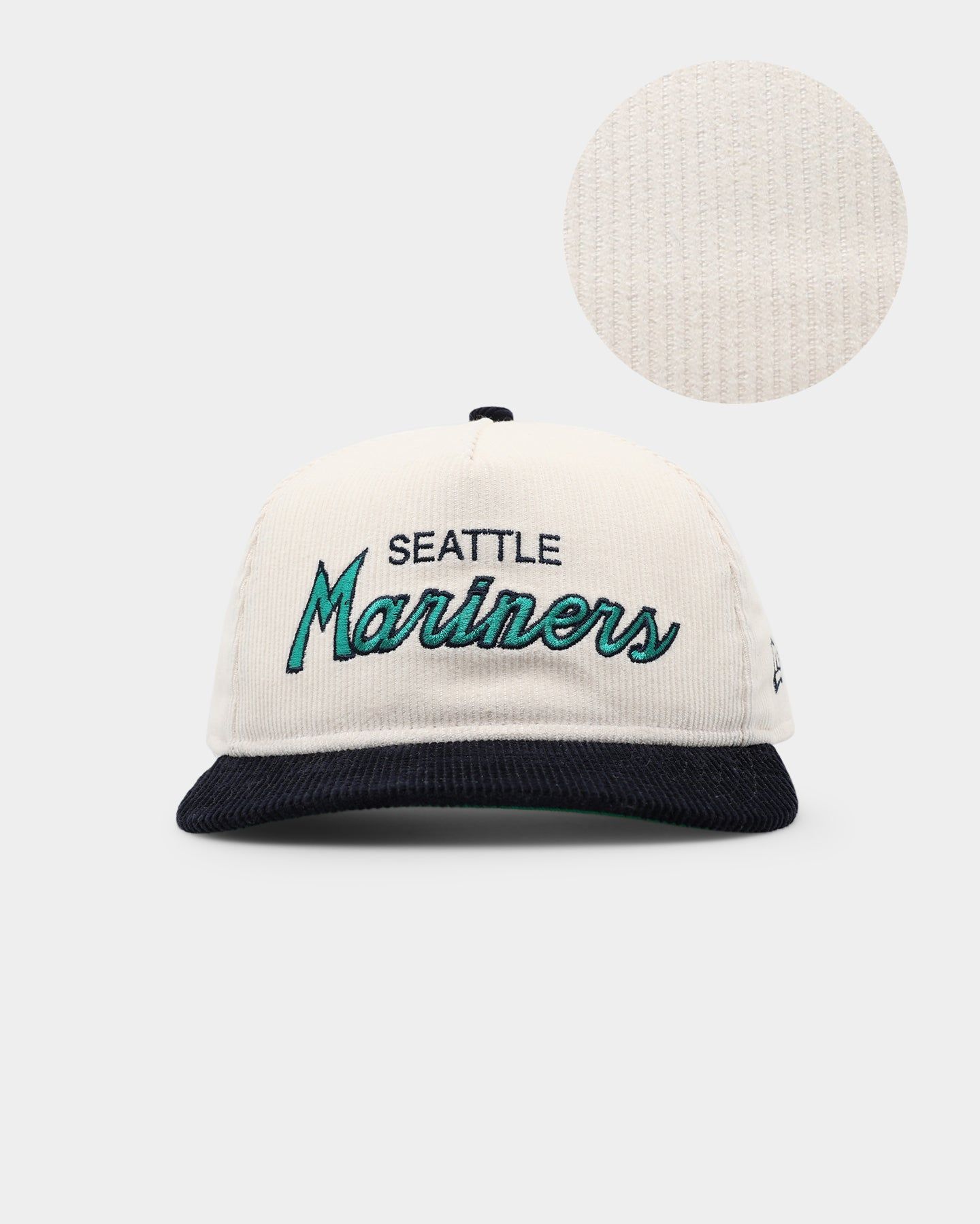 New Era Seattle Mariners 'Chrome Corduroy Throwback Script' Golfer Snapback Chrome White sold by Culture Kings
