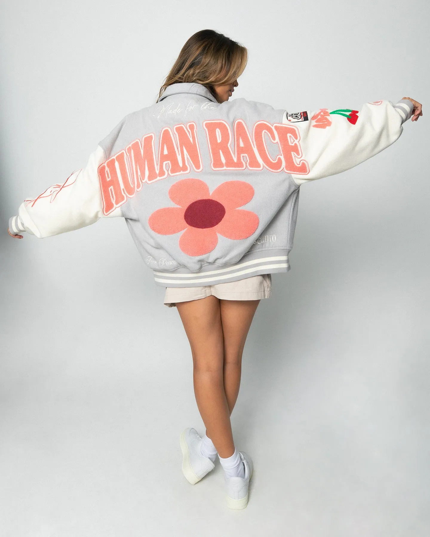 Loiter Flower Varsity Jacket Light Grey/Off White sold by Culture Kings product image thumbnail 2