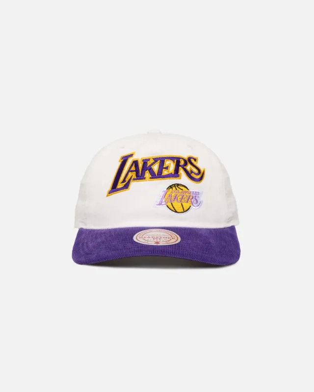 Mitchell & Ness Los Angeles Lakers History Origin Snapback White/Purple sold by Culture Kings