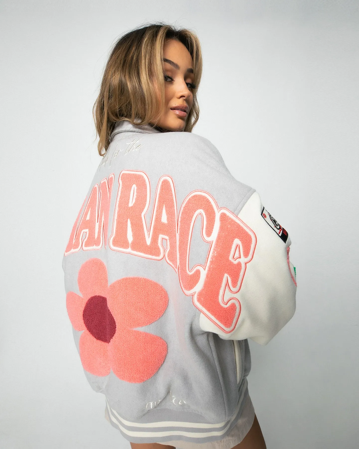 Loiter Flower Varsity Jacket Light Grey/Off White sold by Culture Kings product image thumbnail 5