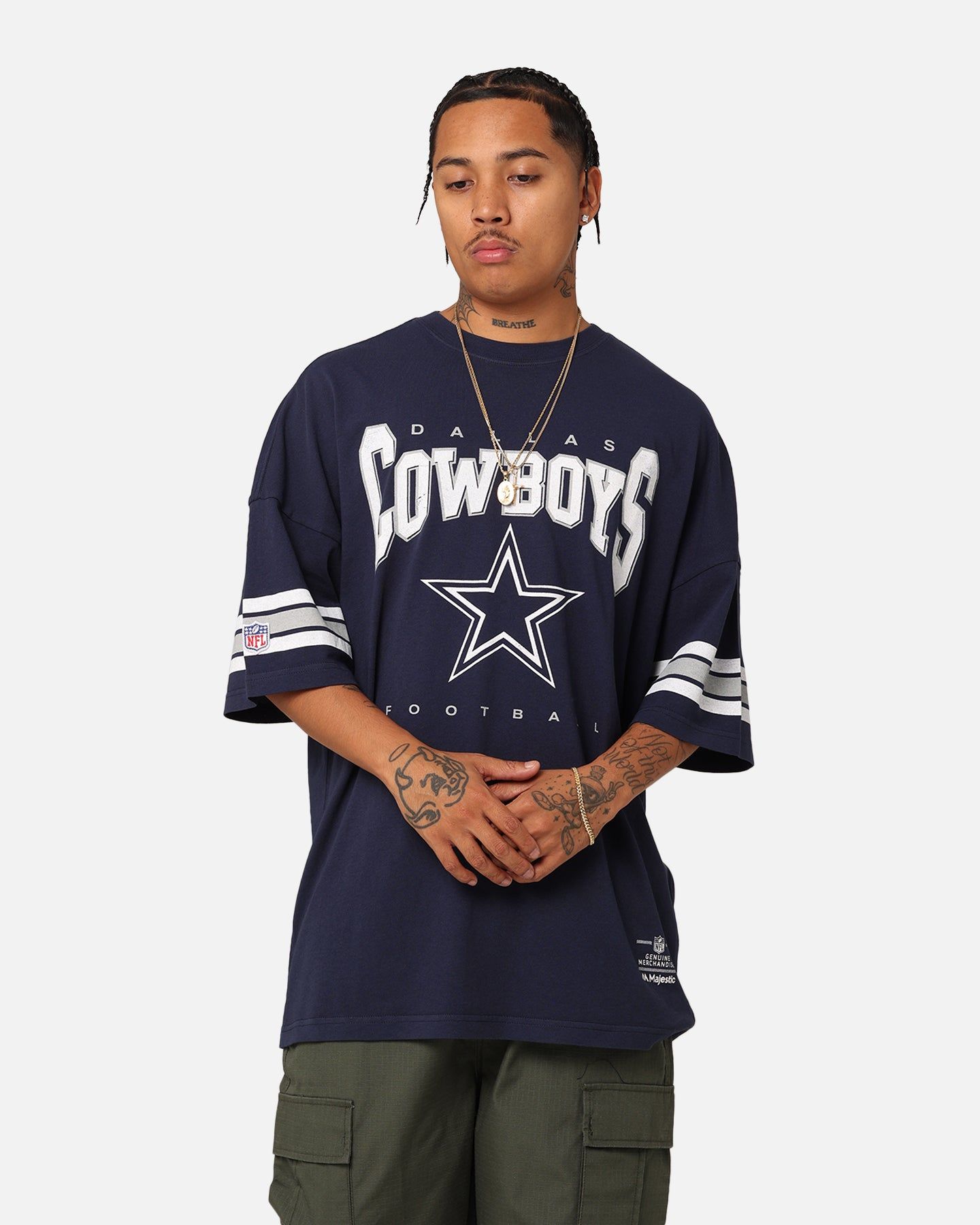 Majestic Athletic Dallas Cowboys Vintage Sport Striped Sleeve T-Shirt Navy sold by Culture Kings