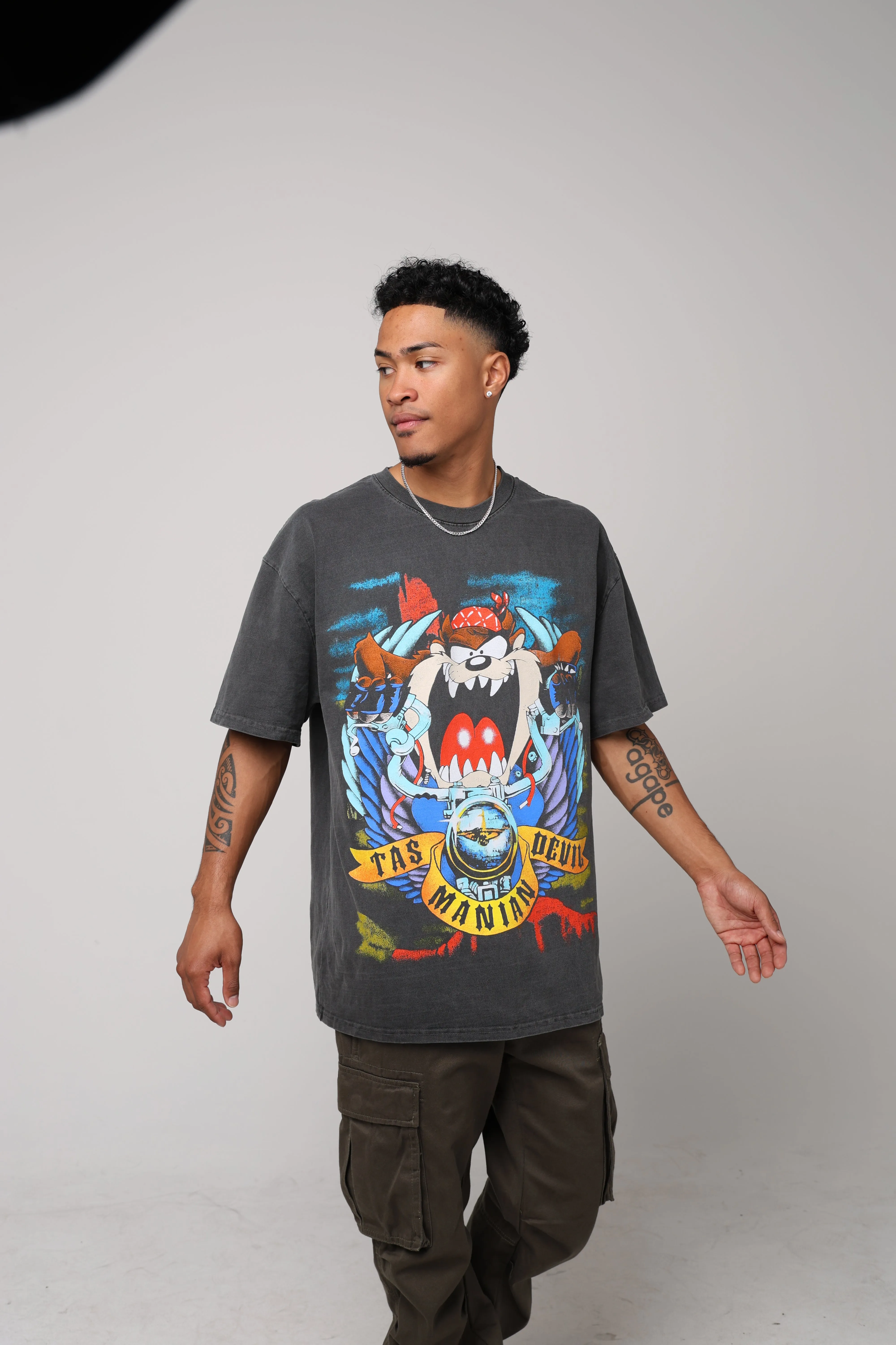 American Thrift X Looney Tunes Taz Motorcycles Heavyweight Vintage T-Shirt Black Wash sold by Culture Kings