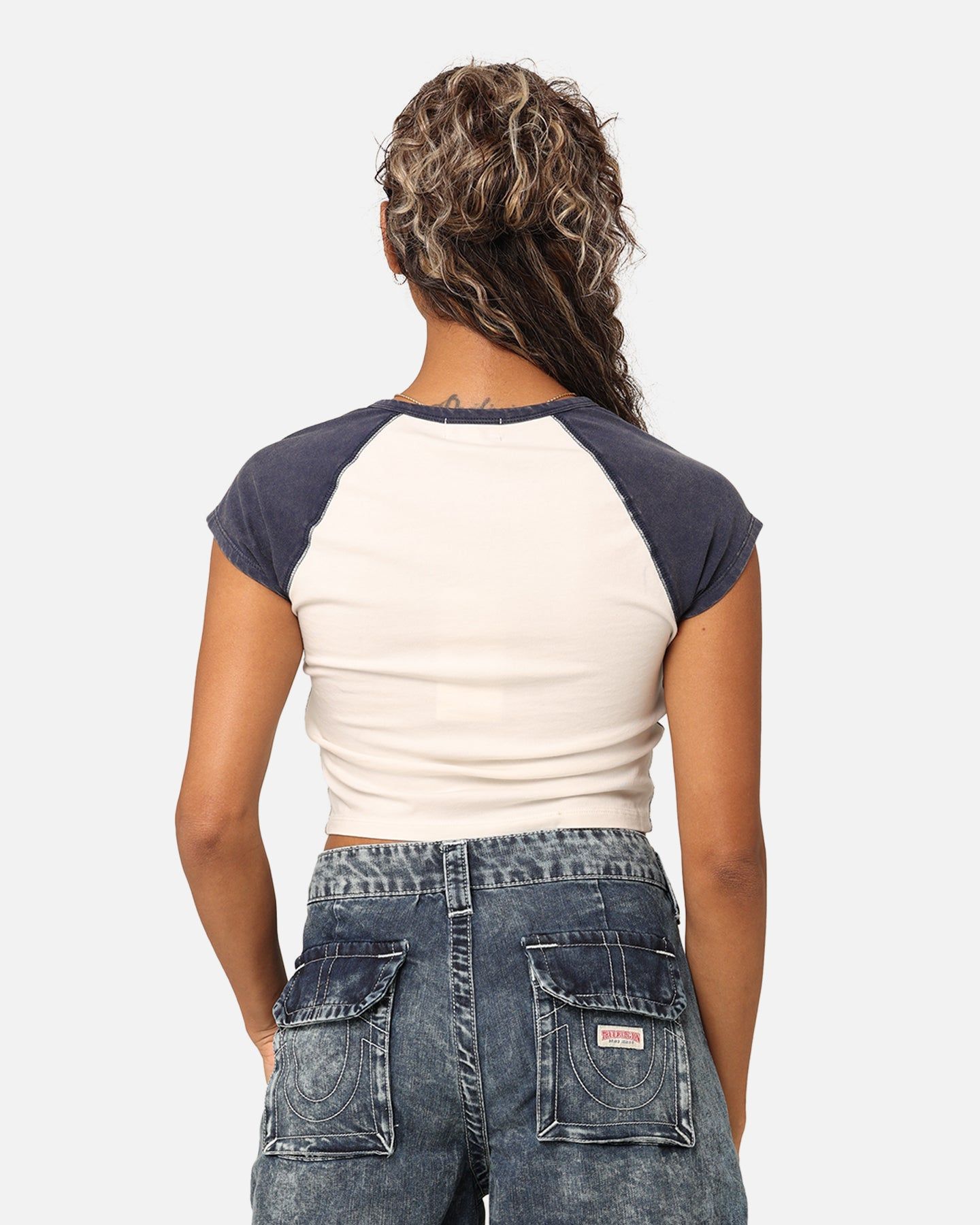 True Religion Women's Raglan Slim Baby T-Shirt Winter White/Navy sold by Culture Kings product image thumbnail 3