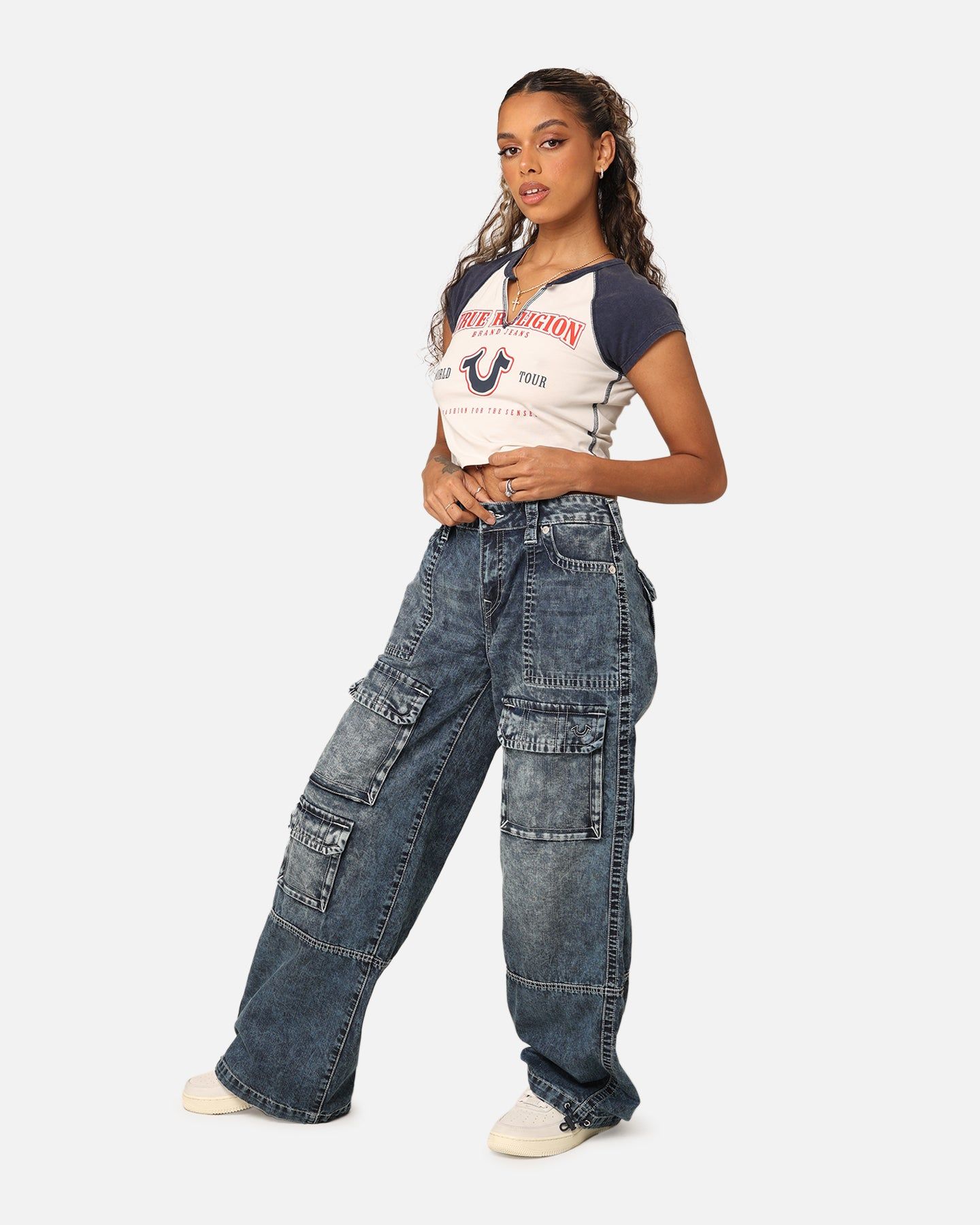 True Religion Women's Raglan Slim Baby T-Shirt Winter White/Navy sold by Culture Kings product image thumbnail 2